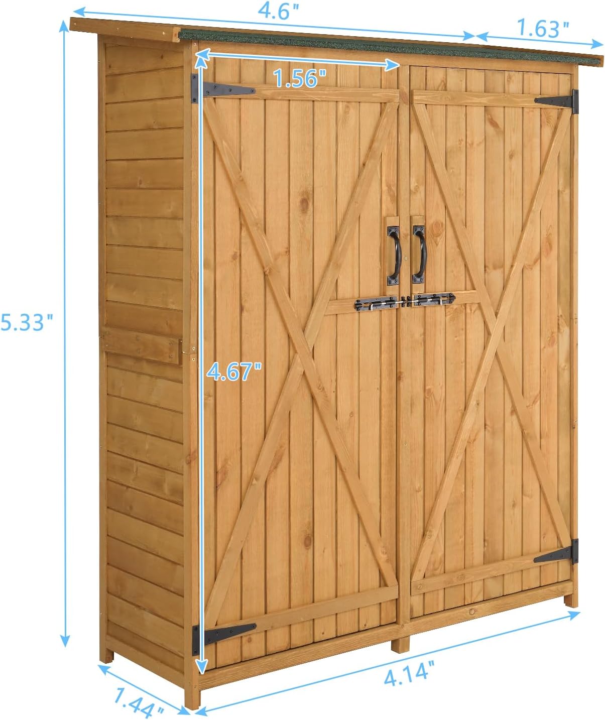 Outvita Outdoor Storage Cabinet with Waterproof Roof, Double Lockable Doors Garden Shed with 2 Removable Shelves, Wooden Storage Shed with Large Storage Space for Yard Garge Patio Deck Porch（Natural）