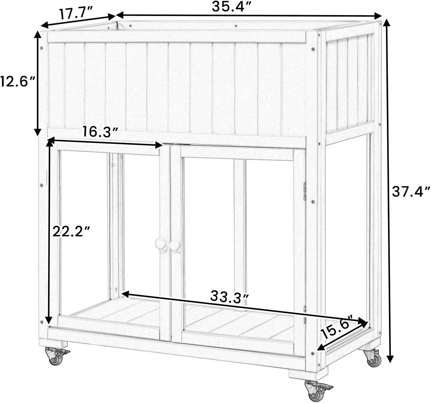 Patio Mini Wood Cold Frame,Compact Garden Greenhouse with Removable Wheels & Fir Wood Polycarbonate Doors,Liner & Drainage Holes,for Indoor Outdoor Use (Black#e)