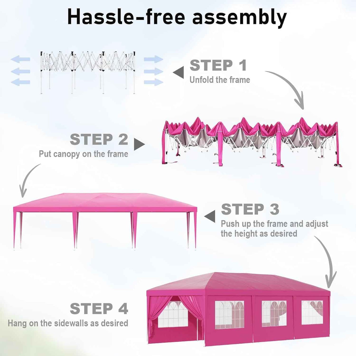 10x30 Pink Pop Up Tent with 8 Sidewalls, Heavy Duty Outdoor Canopy Waterproof Canopy Event Tents for Parties Party Wedding BBQ Events, 8 pcs Weight Bag,Carry Bag