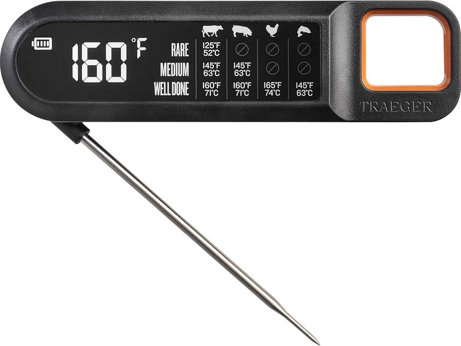 Traeger Grills Instant Read Meat Thermometer – Ultra-Fast Readings, Large LCD Display & Built-in Food Temperature Chart for Perfect Doneness Every Time
