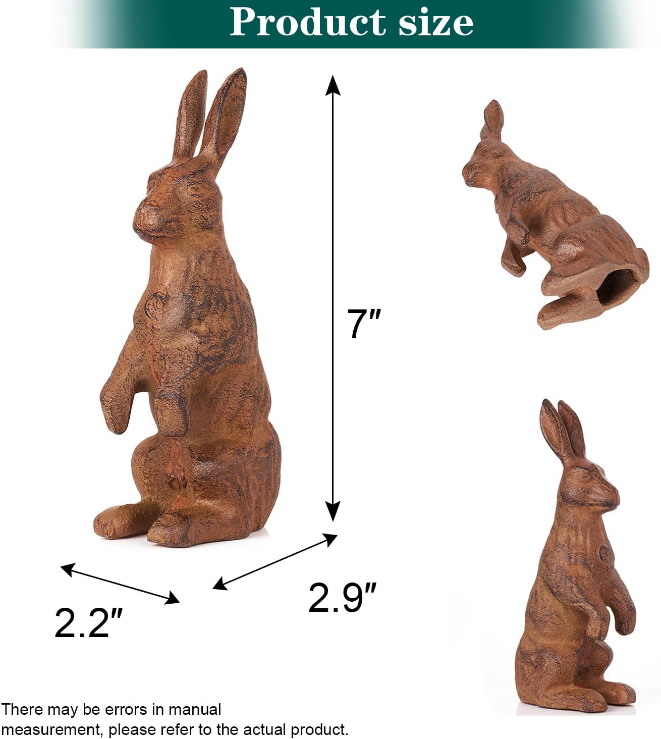 Sungmor Cast Iron Rabbit Statue,Rustic Rust Heavy Duty Animal Collection Sculpture, Paperweight, Doorstop, Adorable Garden Figurine - Standing Rabbit Statue
