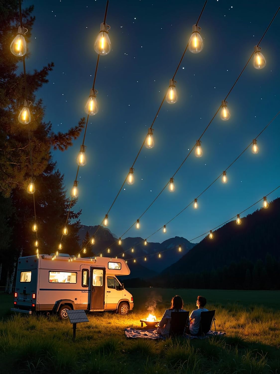 50FT Solar String Lights Outdoor Waterproof 18+1 LED Bulbs 20+Hrs Commercial Grade Shatterproof USB Solar Lights for Camping Backyard Garden Porch Decor (100Ft)