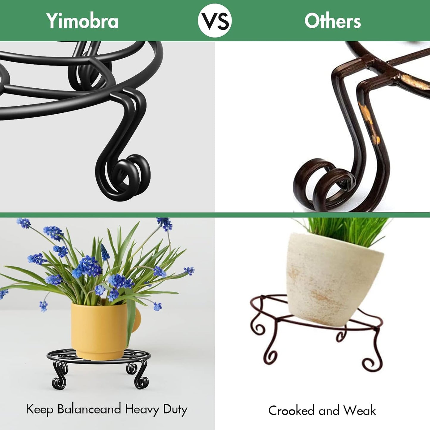 Yimobra Metal Plant Stand for Flower Pot 4 Pack Heavy Duty Potted Holder Indoor Outdoor Rustproof Iron Garden Container Round Supports Rack for Planter (4PC Black 10.24 x 2.36 IN)