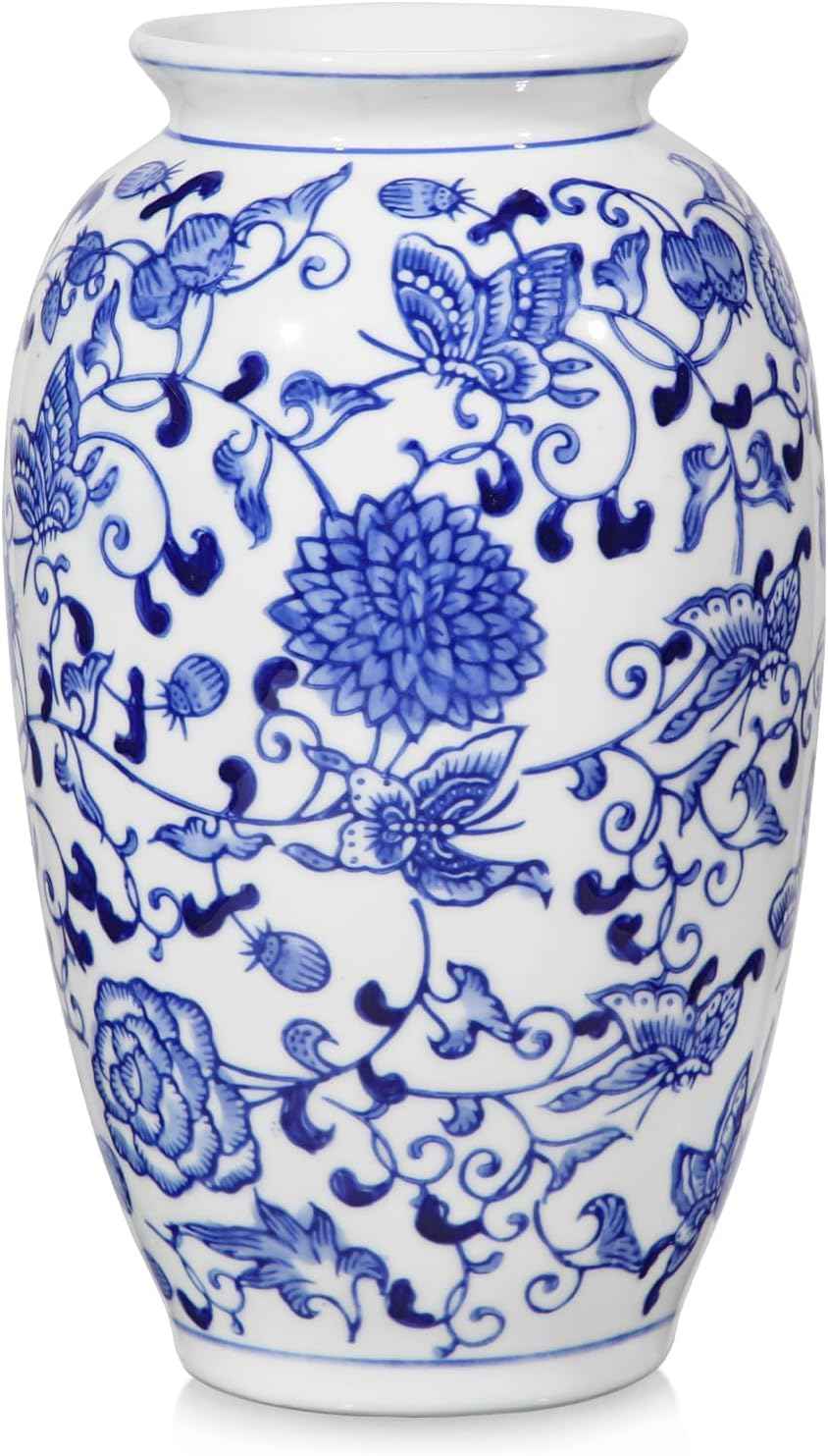 Blue and White Vase, Blue Ceramic Vase for Home Decor 8.9" Chinoiserie Vase for Flowers Blue and White Porcelain Flower Vase for Living Room, Bathroom, Dinner Table Centerpieces