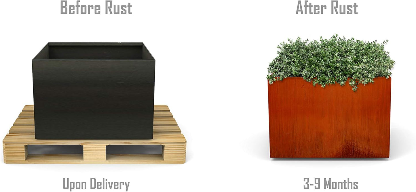 24-Inch Corten Steel Square Planter – Large Outdoor Metal Garden Box | 18" High, Heavy Duty Rustic Design | Made in USA