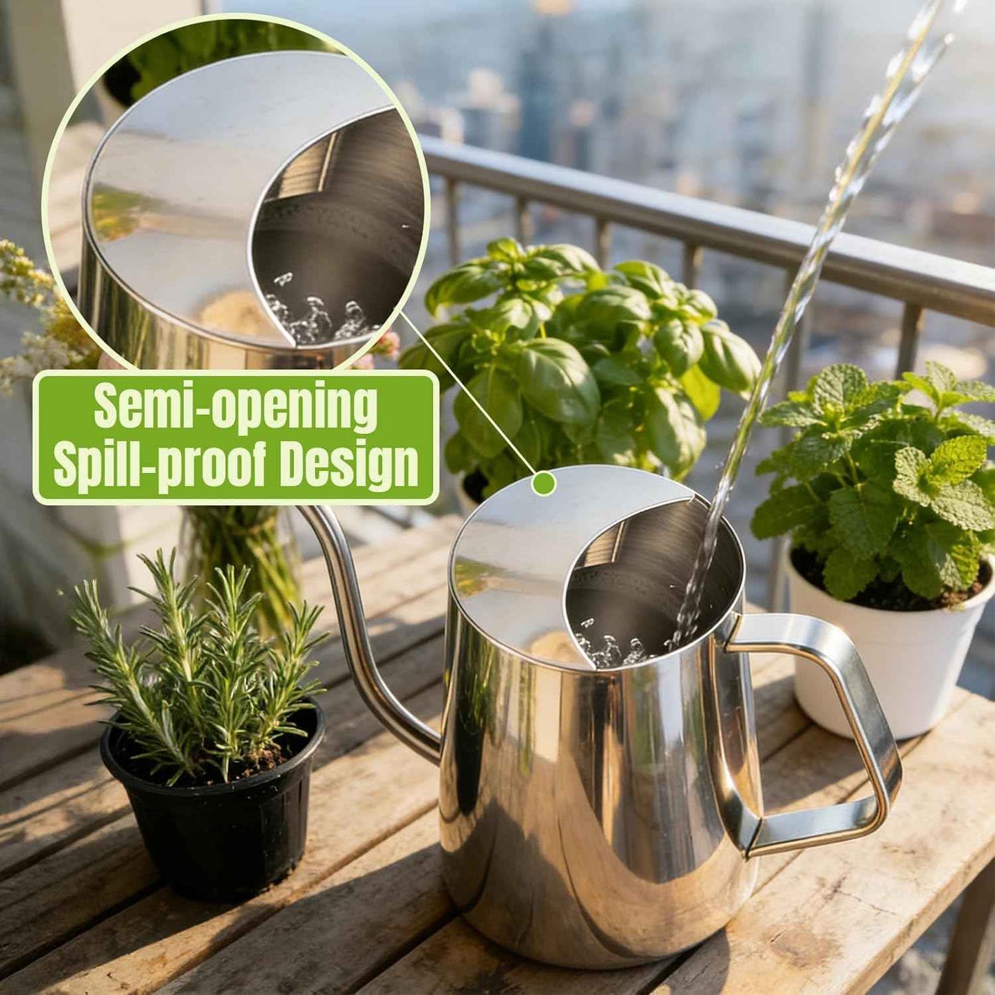34oz/1000ml Watering Can Indoor Plants with Long Spout, Plant Watering Can for Ergonomic Handle, Rust-Resistant & Durable 304 Stainless Steel, Office & Home