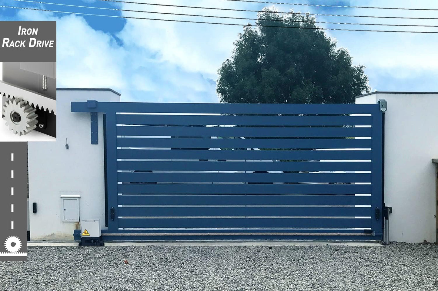 Blütezeit 2650lb Automatic Sliding Gate Opener Rack Drive Operator for Heavy Driveway Slide Gates Up to 40 Feet, Rolling Gate Motor with 2 Remote Controls, Infrared Sensor & Complete Hardware Kit