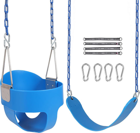 RedSwing High Back Full Bucket Swing with Heavy Duty Swing Seat Combo Pack (Triangle and Chain Dip), Tree Straps Included,Blue