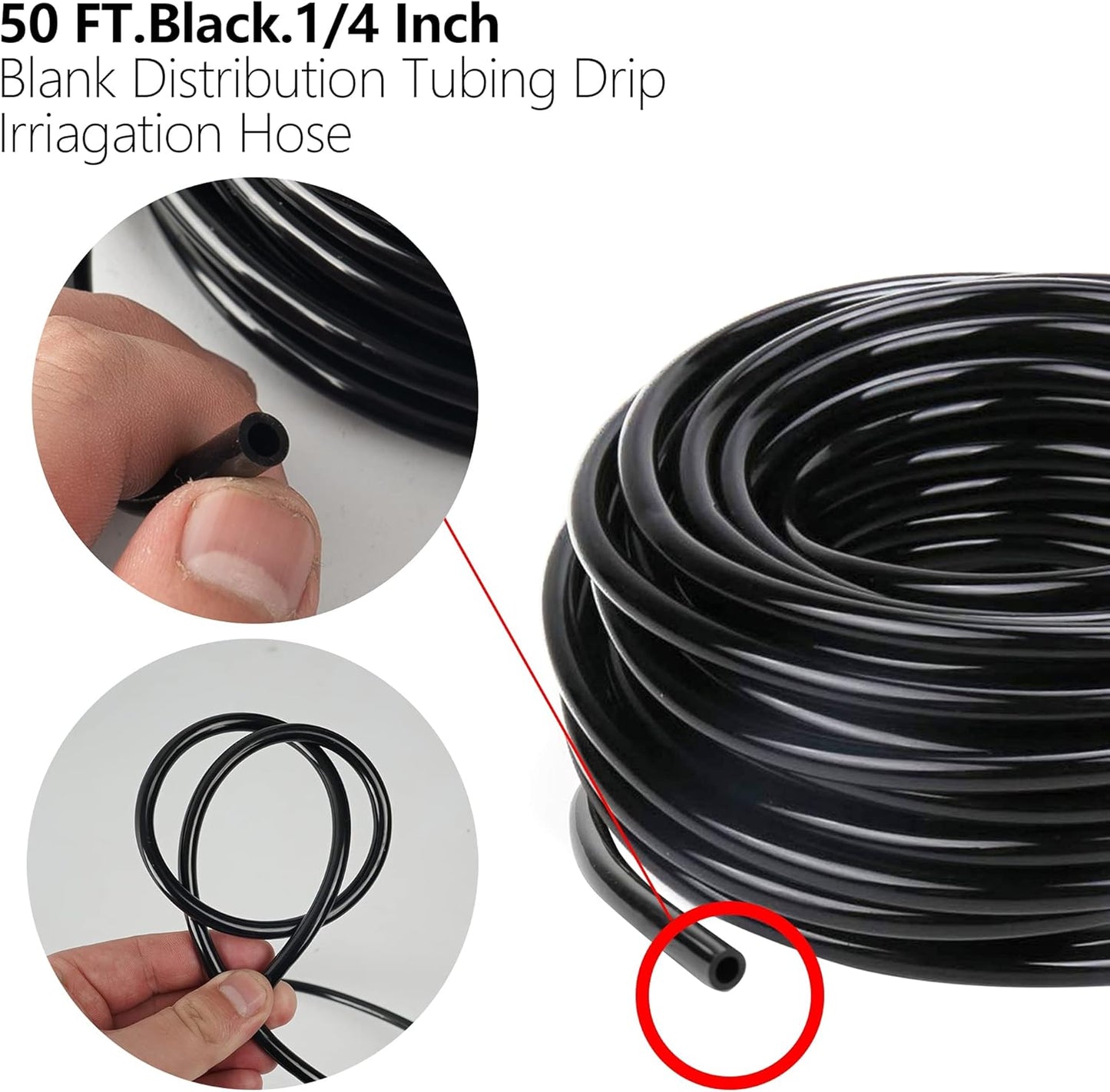 Hourleey 50 Feet Blank Distribution Tubing Irrigation Drip Hose, 1/4 Inch Drip Line