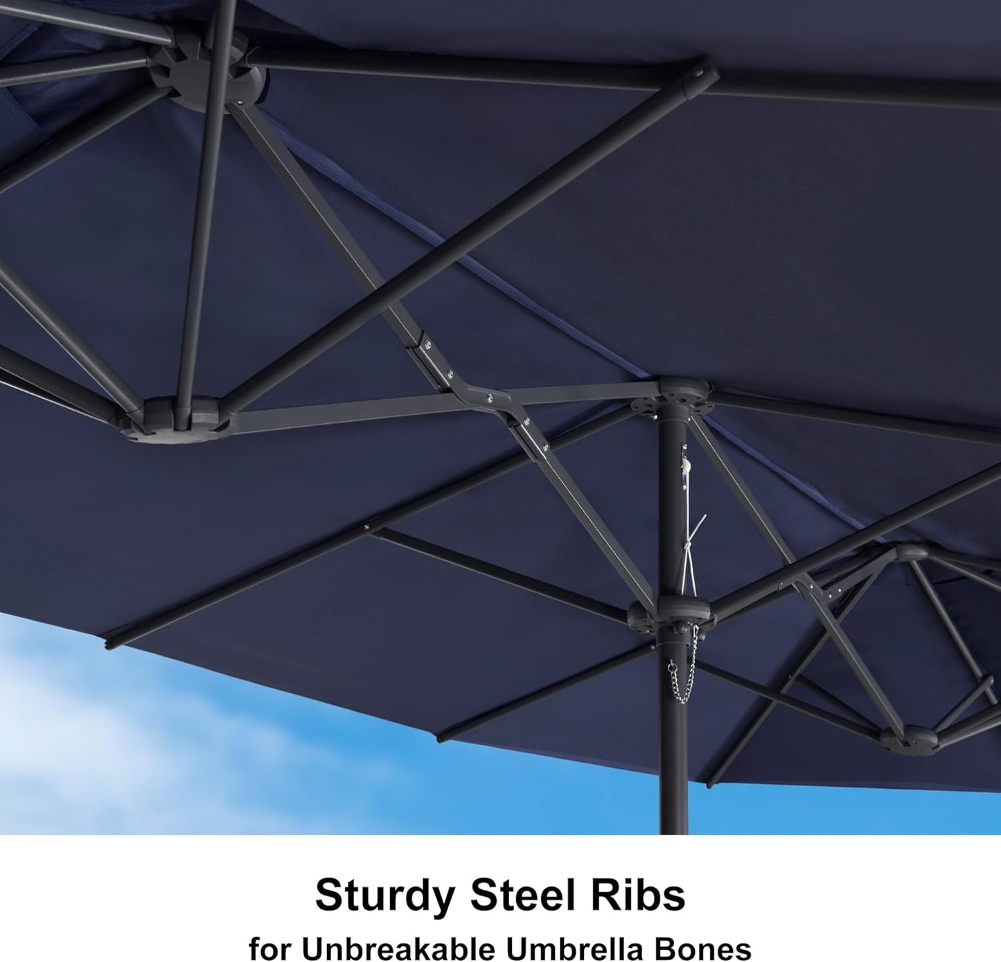 PURPLE LEAF 13ft Double-Sided Patio Umbrella with Base Included Market Rectangle Umbrella Outdoor Table Umbrella with Crank for Pool Garden Deck, Navy blue