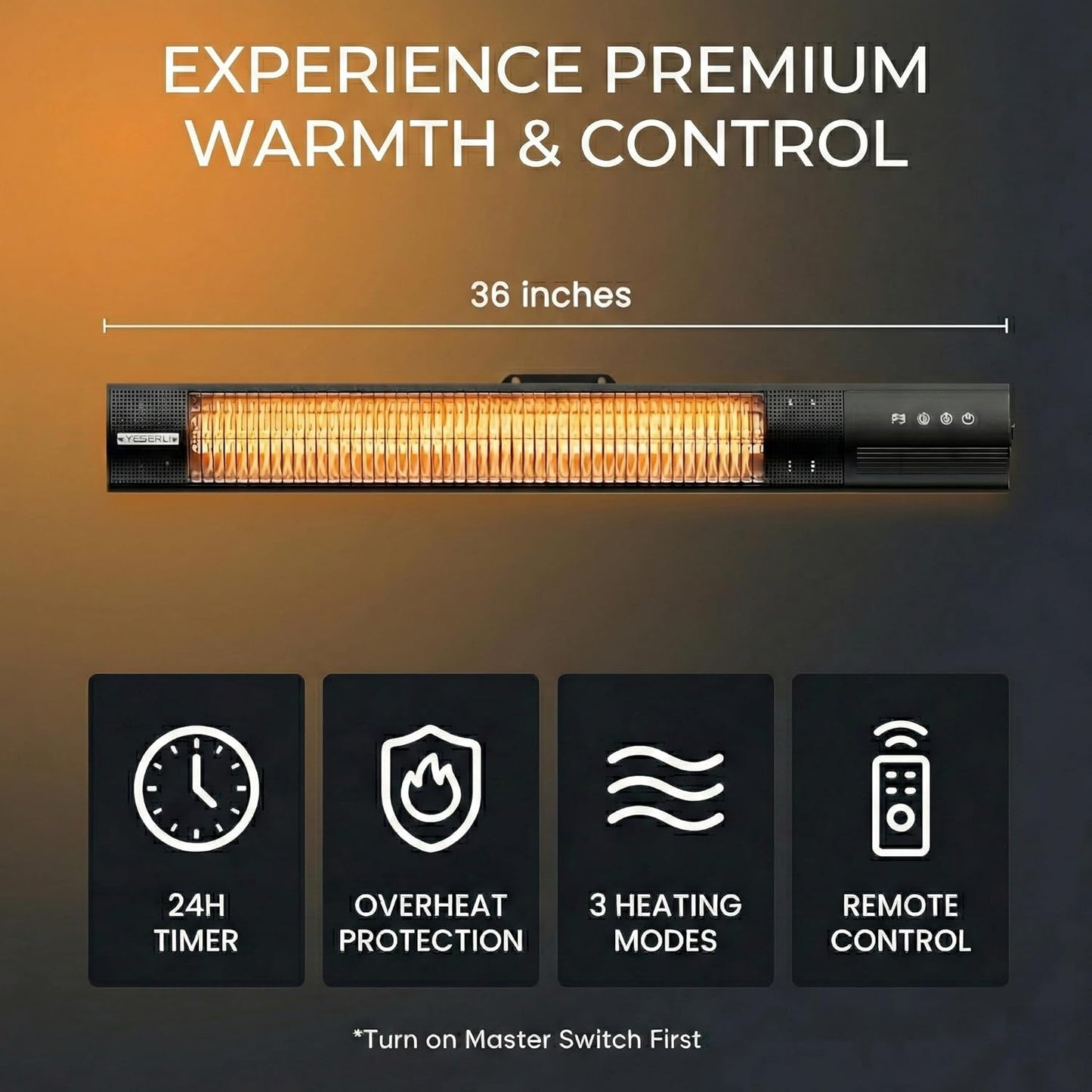 YESERLl Electric Patio Heater with Remote Control- 1500w Outdoor Heater Fast Heating with 3 Power Setting, WallMounted Carbon Infrared Heater Quiet - IP65 Waterproof and 24H Timer for Snow Outdoor