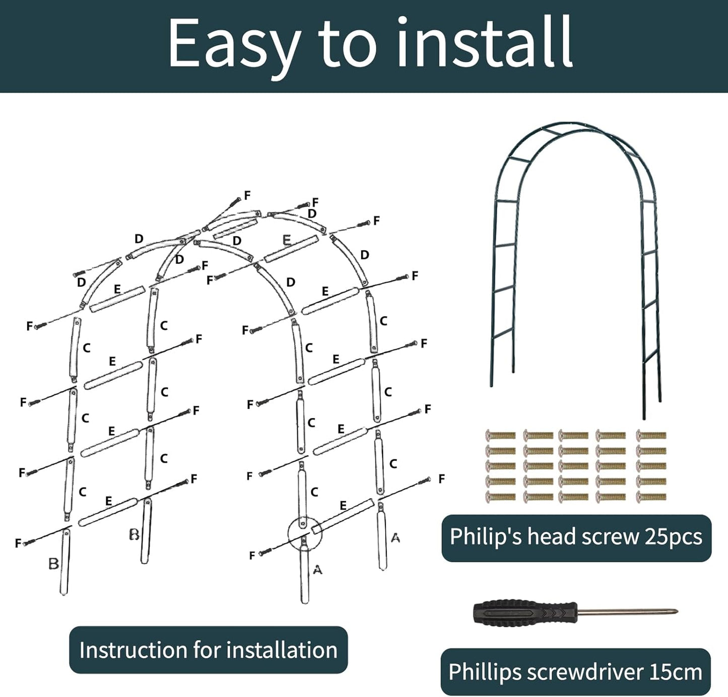RUBFAC Metal Garden Arch, Wedding & Event Decoration, Garden Trellis for Climbing Plants, Assemble Freely 2 Sizes for Various Climbing Plant Roses Vines Bridal Party Decoration, Army Green, 1 Pack