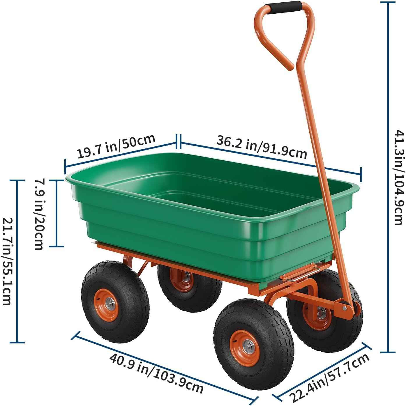 Poly Dump Cart, 4 Cu.Ft. Heavy Duty 600 LBS Garden Cart, 10" No-Flat Tires & 180° Rotating Handle, Rust-Proof Polyethylene Yard Dump Wagon for Yard, Landscaping, Gardening, Quick Release