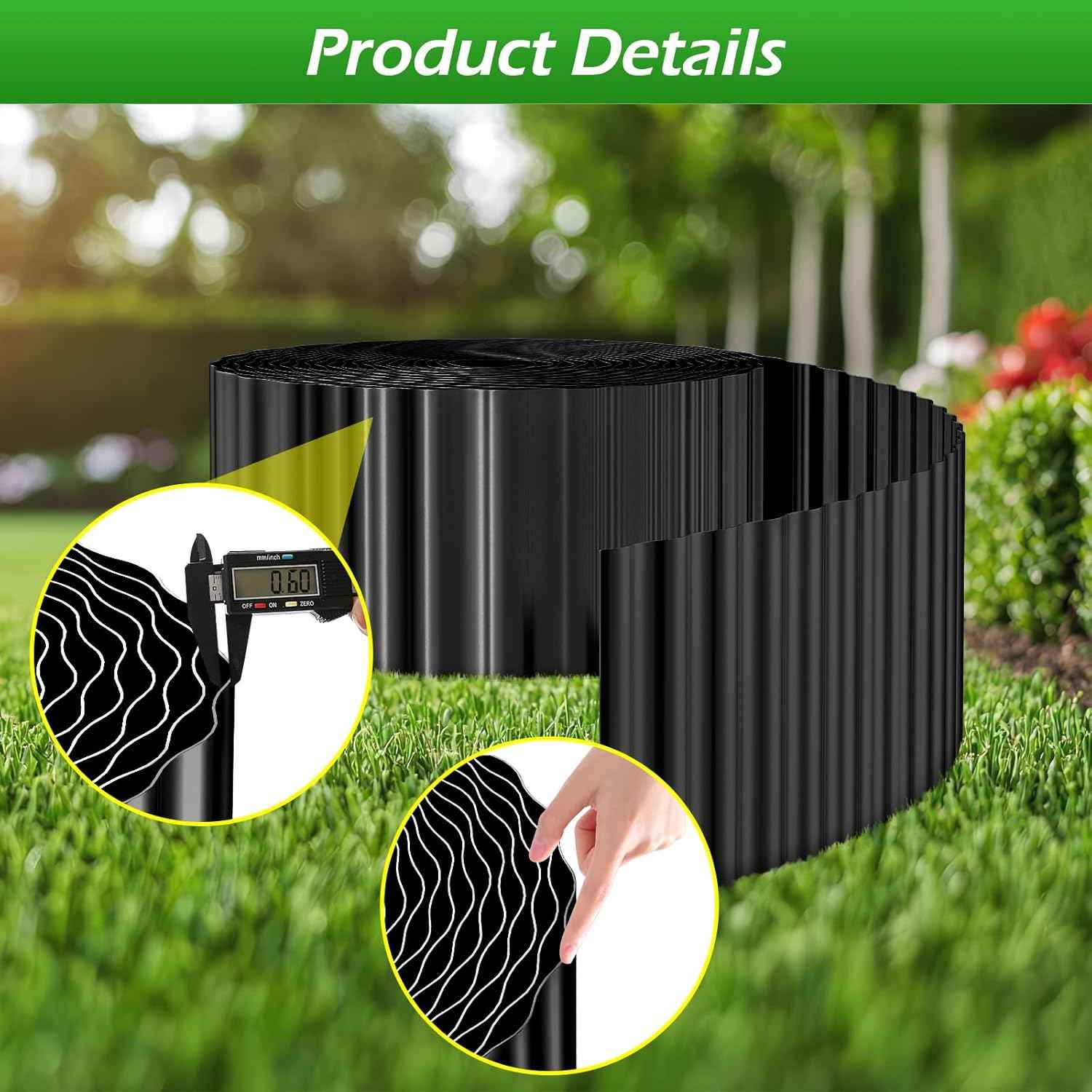 0.06In Thick Corrugated Metal Garden Edging, 6" x 50' Galvanized Steel Garden Border Edging, Metal Landscape Fencing for Lawn, Flower Beds, Driveway, Pathways (Black)