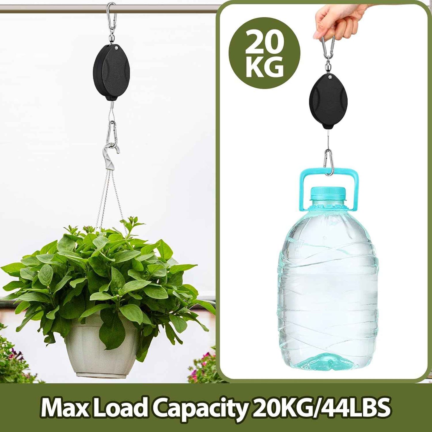 Leinuosen 4 Pack Upgraded Plant Pulleys for Hanging Plants Heavy Duty Retractable Plant Hanger, 304 Stainless Steel Rope Adjustable Climbing Hook for Garden Baskets Pots, Birds Feeder (Black)