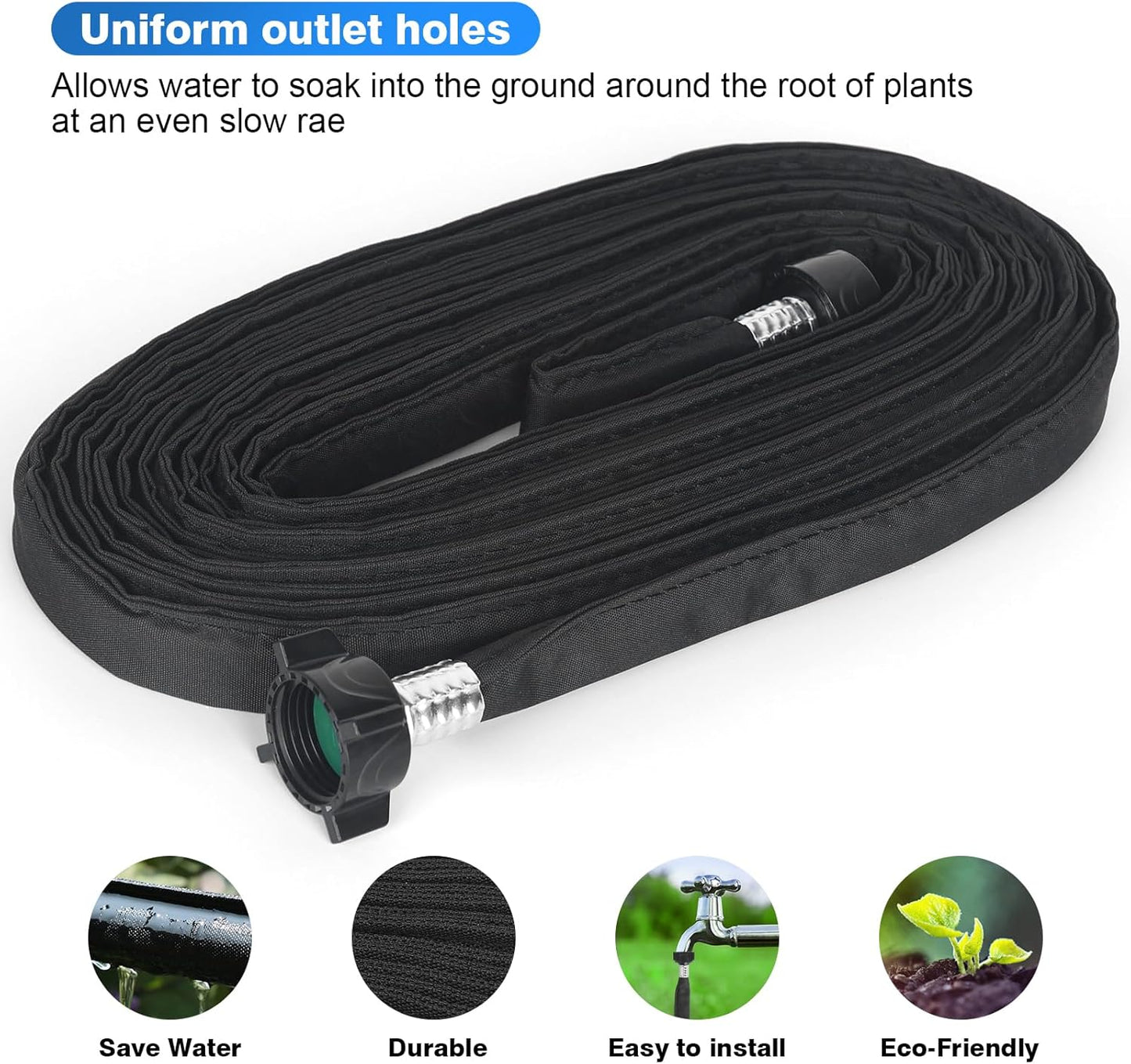 Flat Soaker Hose 50 FT,Drip Hose for Garden Beds Linkable Irrigation System Lightweight and Easy Watering for Tree Plant and Save 80% Water for You (50FT)