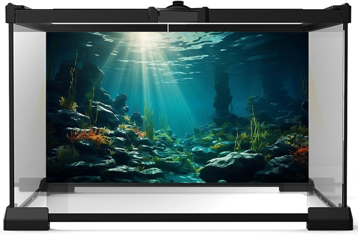 Aquarium Background Ocean Floor Fish Tank Background Underwater Coral Reef Stone Aquarium Backdrop Seaweed Background Sunlight Tank Backdrop Perfect Aquarium Backdrop Durable Vinyl 30x18in