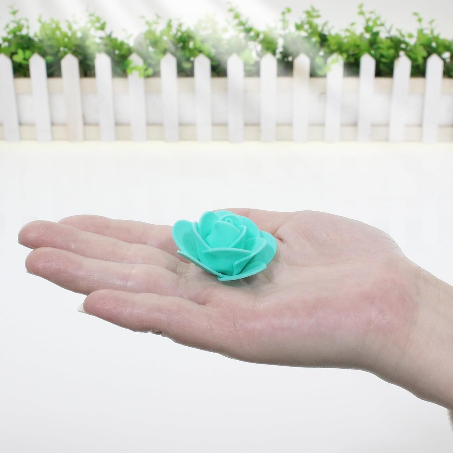 500 Pcs 1.4 Inch Mini Artificial Flowers Head Bulk 5 in 1 Set Faux Foam Fake Small Rose Tiny Baby Flores Bouquet Cake Gift Home Decoration DIY Craft (Teal Green)