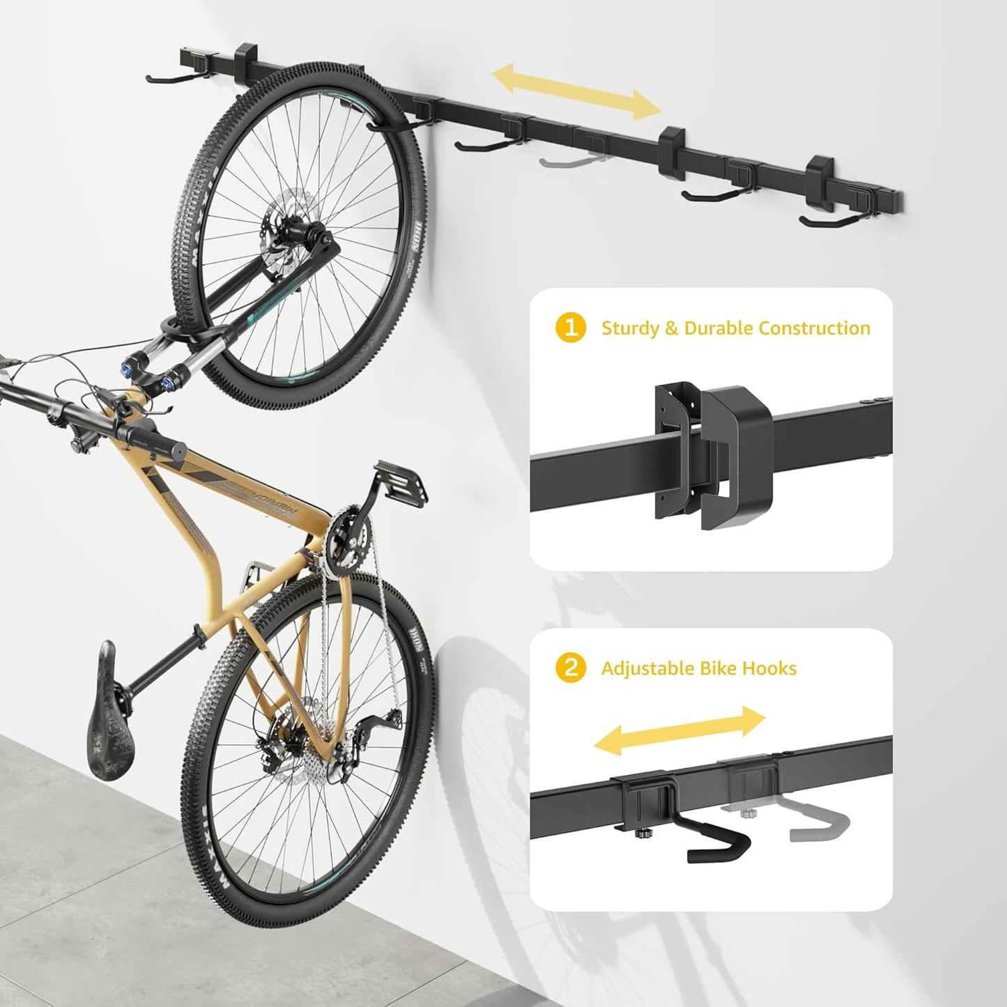 monTEK Enhanced Garage Bike Rack, Adjustable 6 Bike Hangers for Garage, Equipped with 78.5in Extended Rail to Accommodate Various Bicycle Sizes, Heavy-Duty Steel Bike Wall Mount, Max Capacity 330 lbs