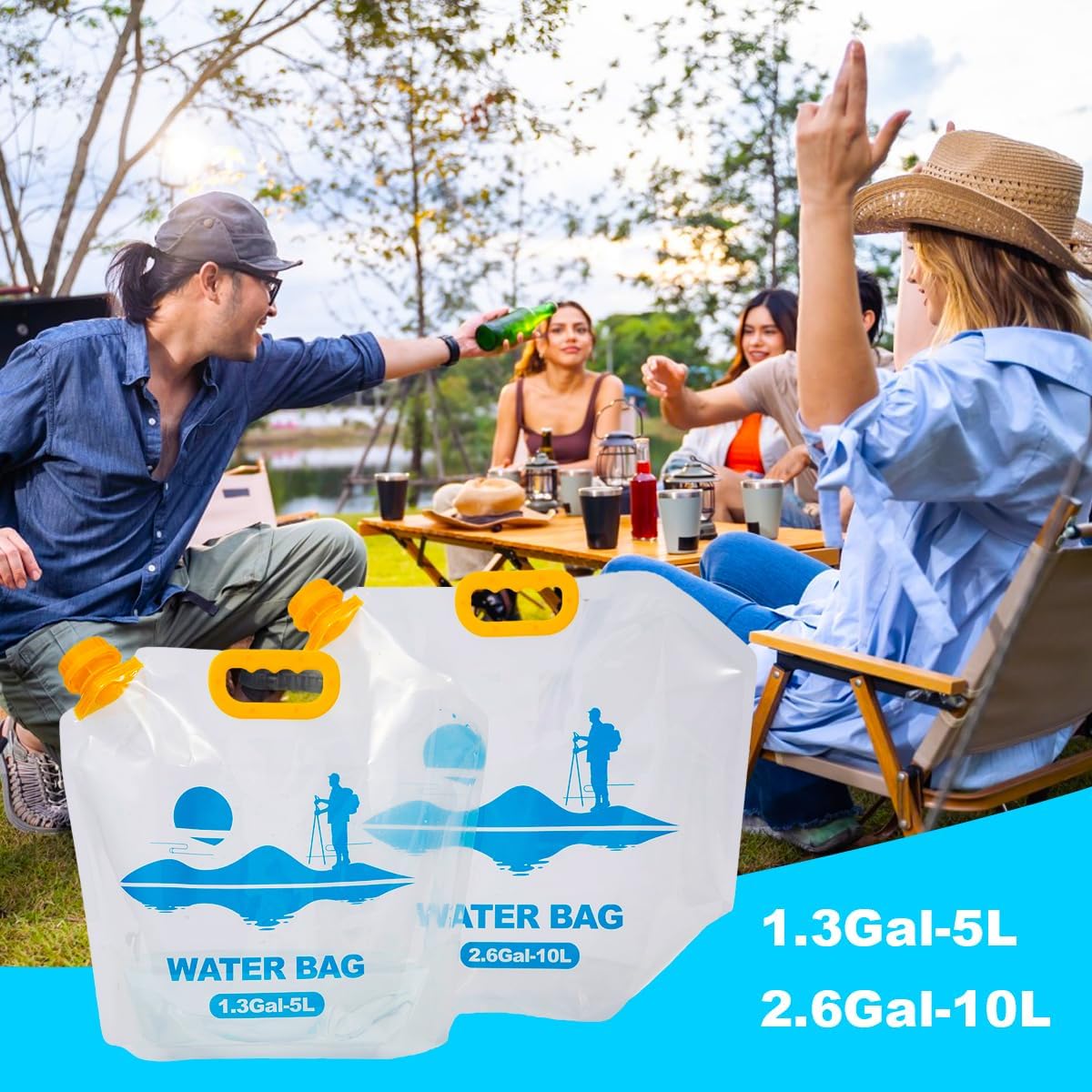 Collapsible Emergency Water Container Bag,WaterStorageCube,Flat Folding,BPA Free Food Grade,Clear Plastic Storage Jug for Camping Hiking Backpack,No-Leak Freezable,Water Bottle 1.3 Gallon/2pcs