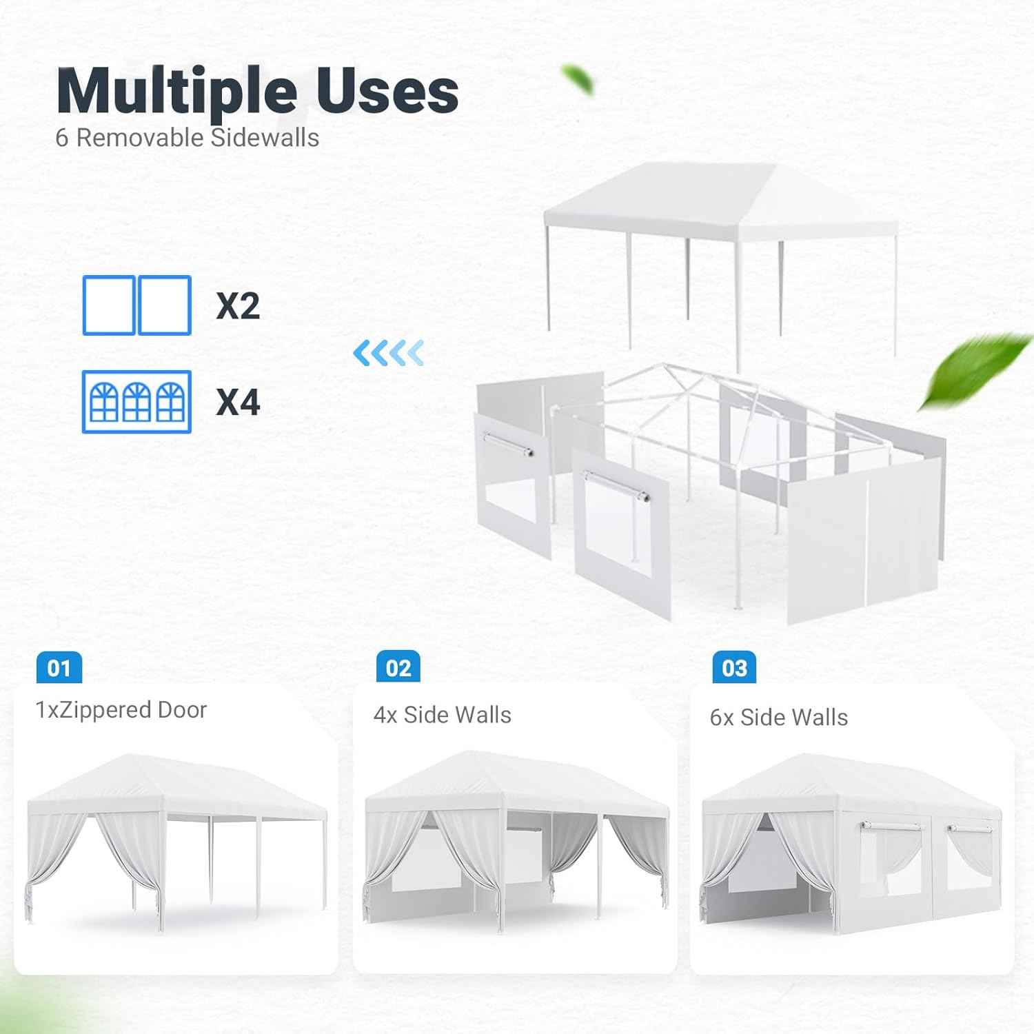 Quictent 10x20 Party Tent Gazebo Wedding Canopy Tent for Parties BBQ Shelter Pavilion with Removable Mesh Sidewalls & Elegant Church