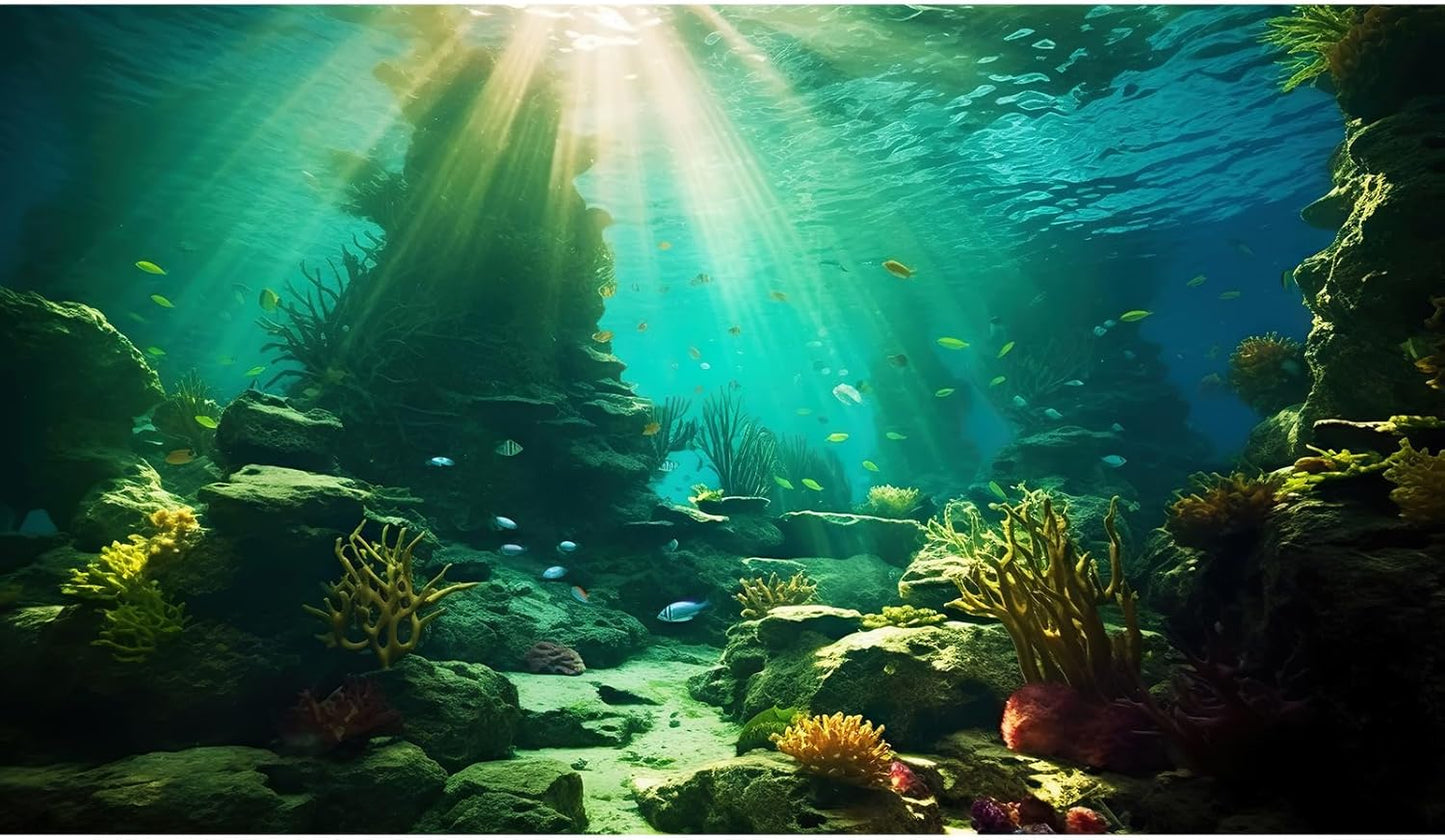 Ocean Floor Fish Tank Background Under The Sea Coral Reef Aquarium Background Tropical Fish Terrarium Backgrounds Underwater Rock Cave Sunray Fish Tank Backgrounds Decorations 36x24in