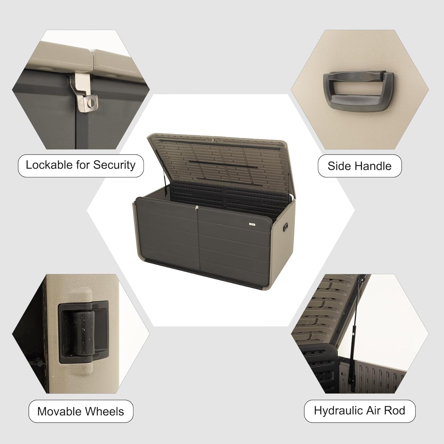 Domi 200 Gallon Resin Deck Box, Waterproof & UV-Resistant Outdoor Large Storage Box Lockable Storage Bin for Patio Cushions Pool Supplies Garden Tools and Delivery Storage