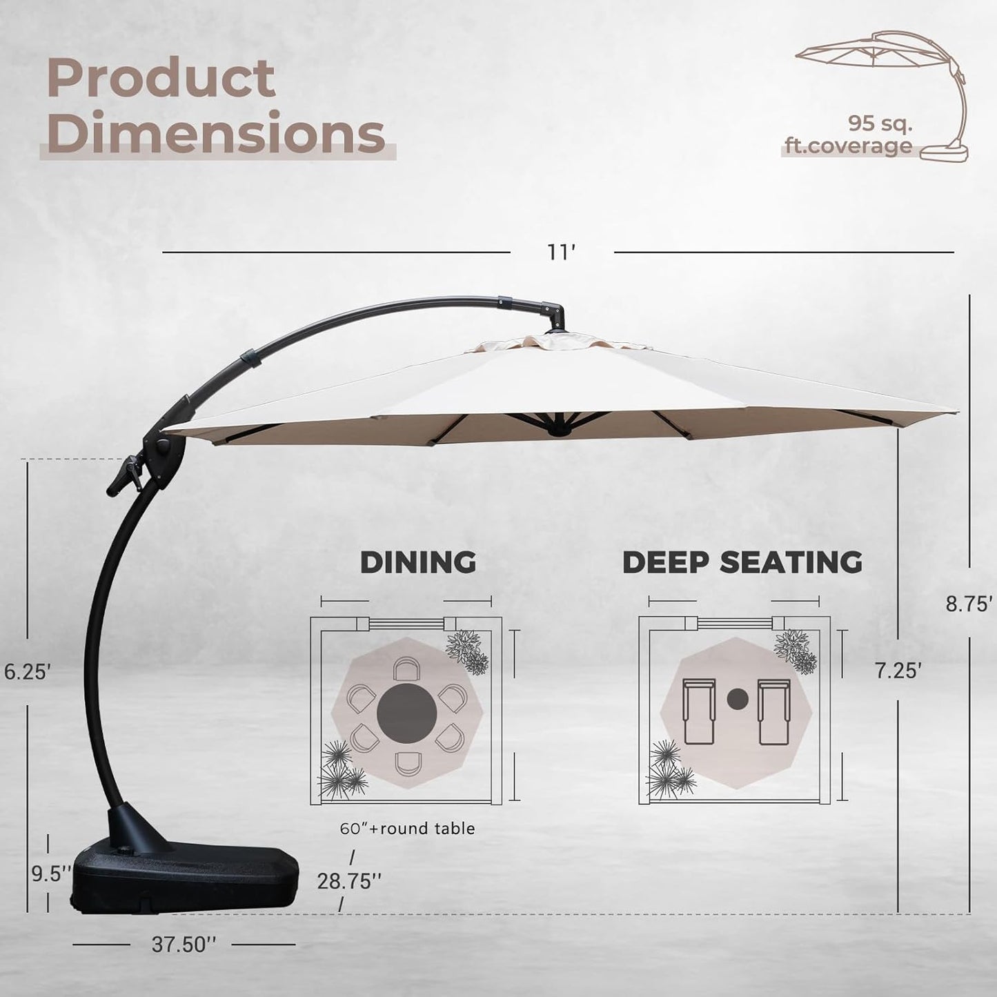 Grand patio 11FT Cantilever Umbrella with Base Outdoor Large Round Aluminum Offset Umbrella for Patio Garden Backyard (Champagne, 11 FT)