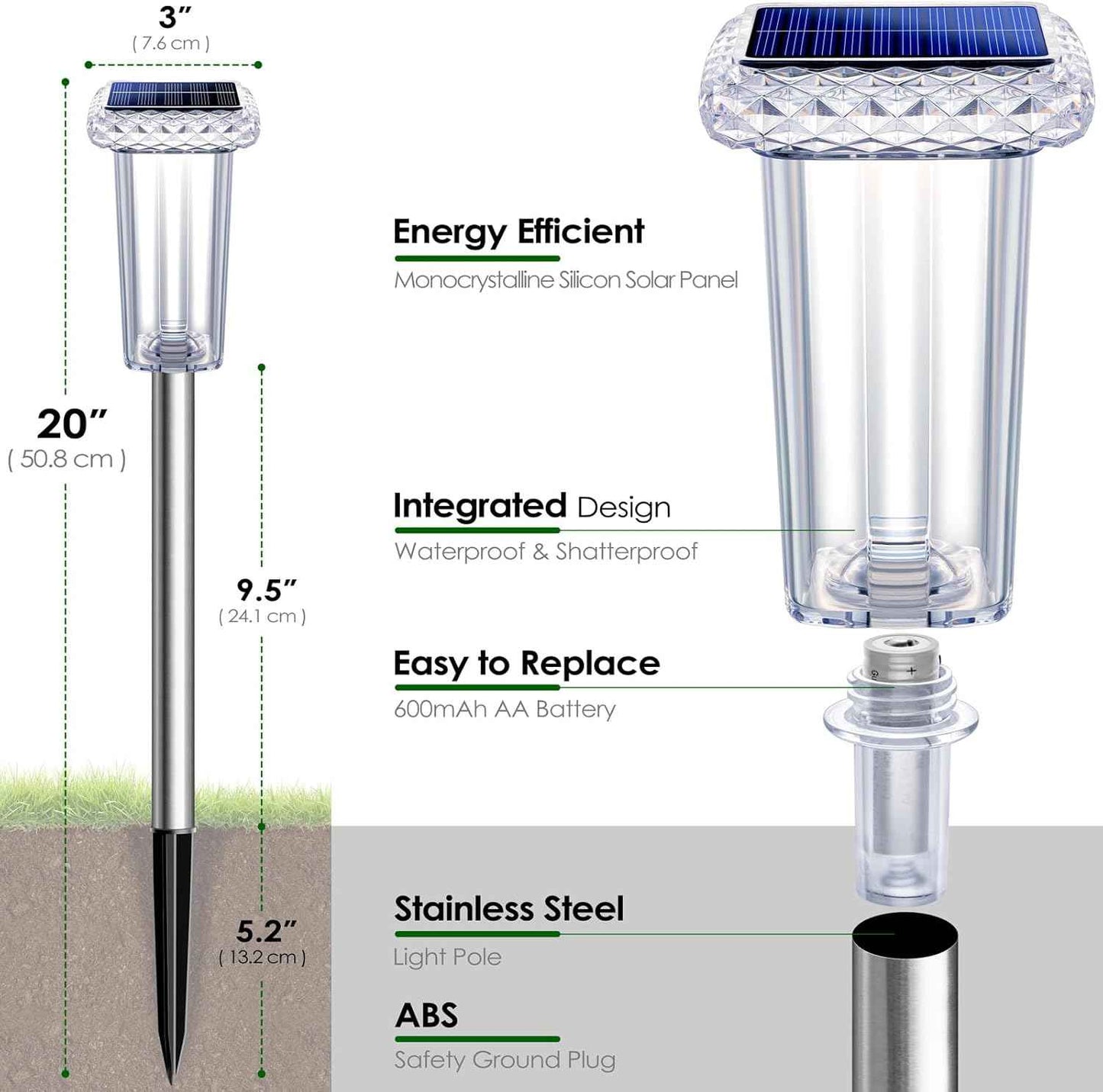 DenicMic Solar Lights Outdoor 4 Pack LED Waterproof Outside Pathway Lights for Yard Garden Walkway Driveway Landscape Path Lighting, Bright LED 3000K/4000K/6000K/6 Fixed Colors/Color Changing