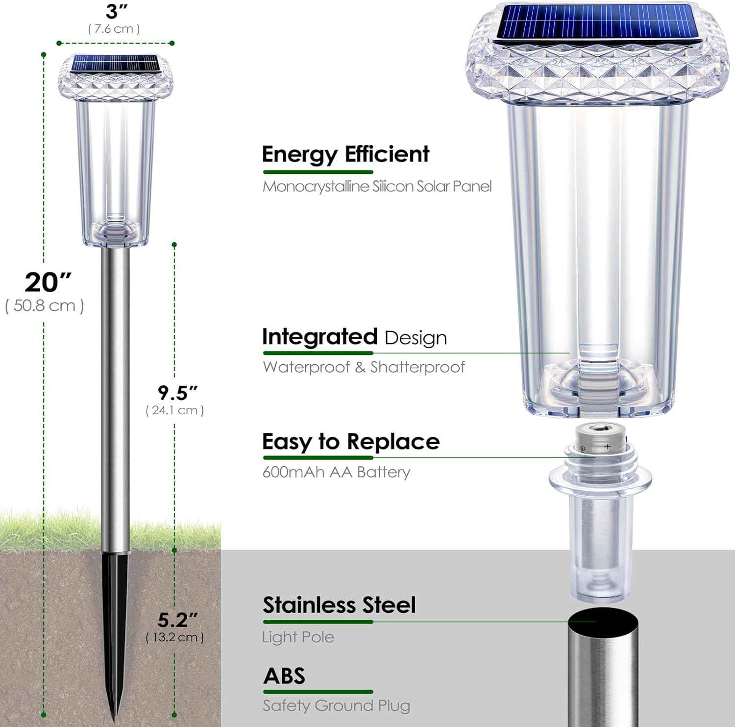 DenicMic Solar Lights Outdoor 4 Pack LED Waterproof Outside Pathway Lights for Yard Garden Walkway Driveway Landscape Path Lighting, Bright LED 3000K/4000K/6000K/6 Fixed Colors/Color Changing