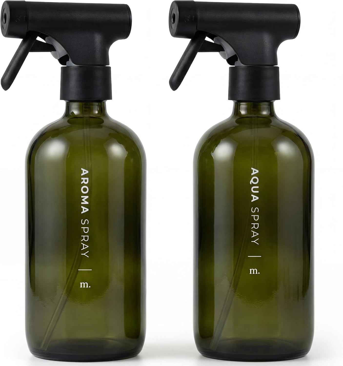 MAISONOVO Dark Green Glass Spray Bottle 16 oz Pack of 2 - Dark Green Spray Bottle for Plants with Fortified Glass & Fine Mist - Ideal for Gardening, Misting, Seedlings & Indoor Plant Care - 16 Labels
