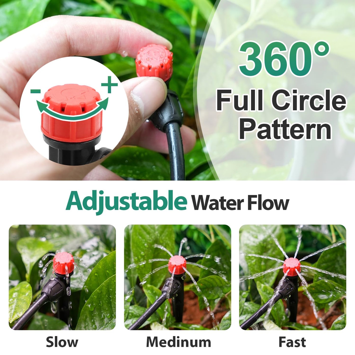 25 Pieces Drip Emitters for 1/4" Drip Irrigation Tubing, Adjustable 360 Degree Stream Drip Emitters with Stake 360° Full Circle 8 Hole Stream Emitters Garden Irrigation Micro Drippers