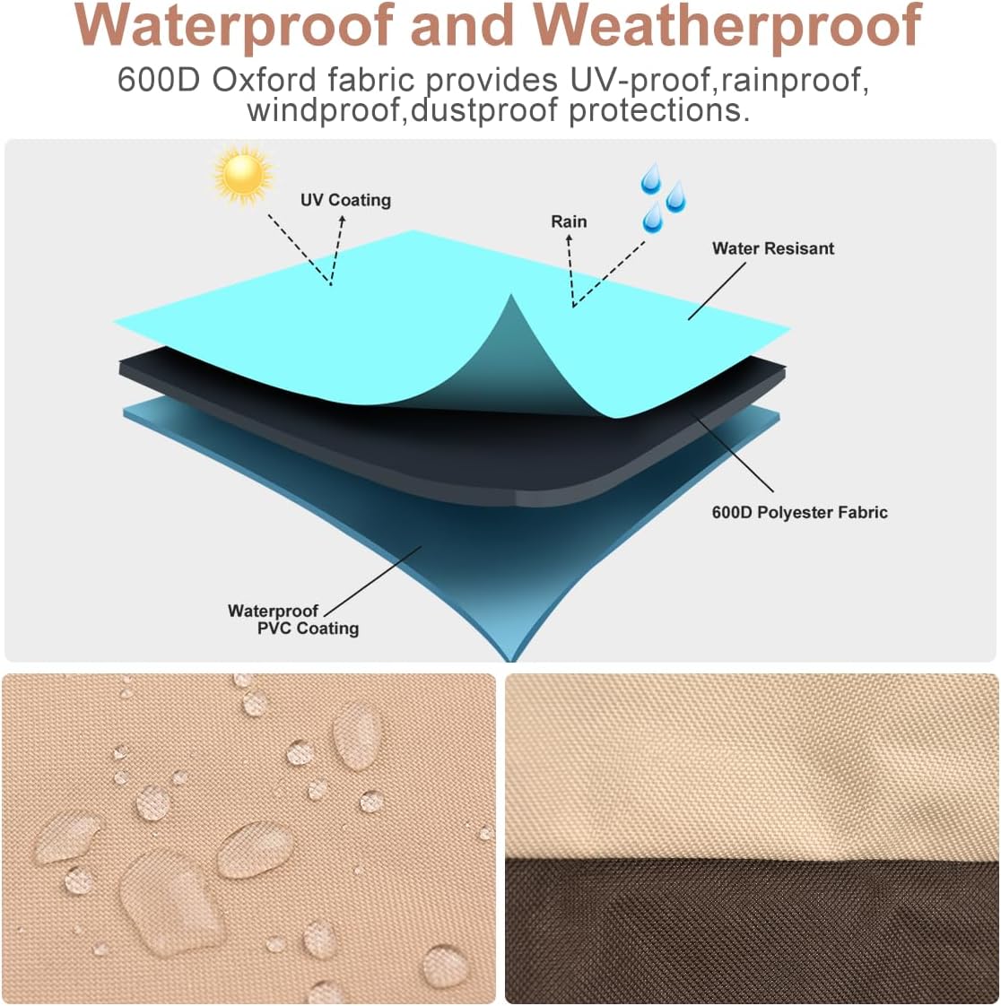 Vailge Patio Heater Covers with Zipper and Storage Bag,Heavy Duty 600D Oxford Waterproof Outdoor Heater Cover Wind Resistant Dustproof UV Resistant,Beige&Brown,89'' Height x 33" Dome x 19" Base,2 Pack