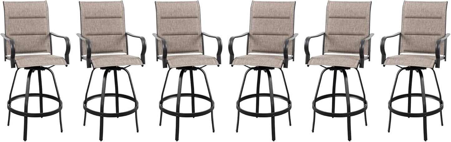 Vongrasig 6 Piece Outdoor Patio Swivel Bar Chairs, All Weather Padded Sling Textile High Top Bar Stools, Bistro Set for Backyard, Lawn Garden, Balcony, Gray