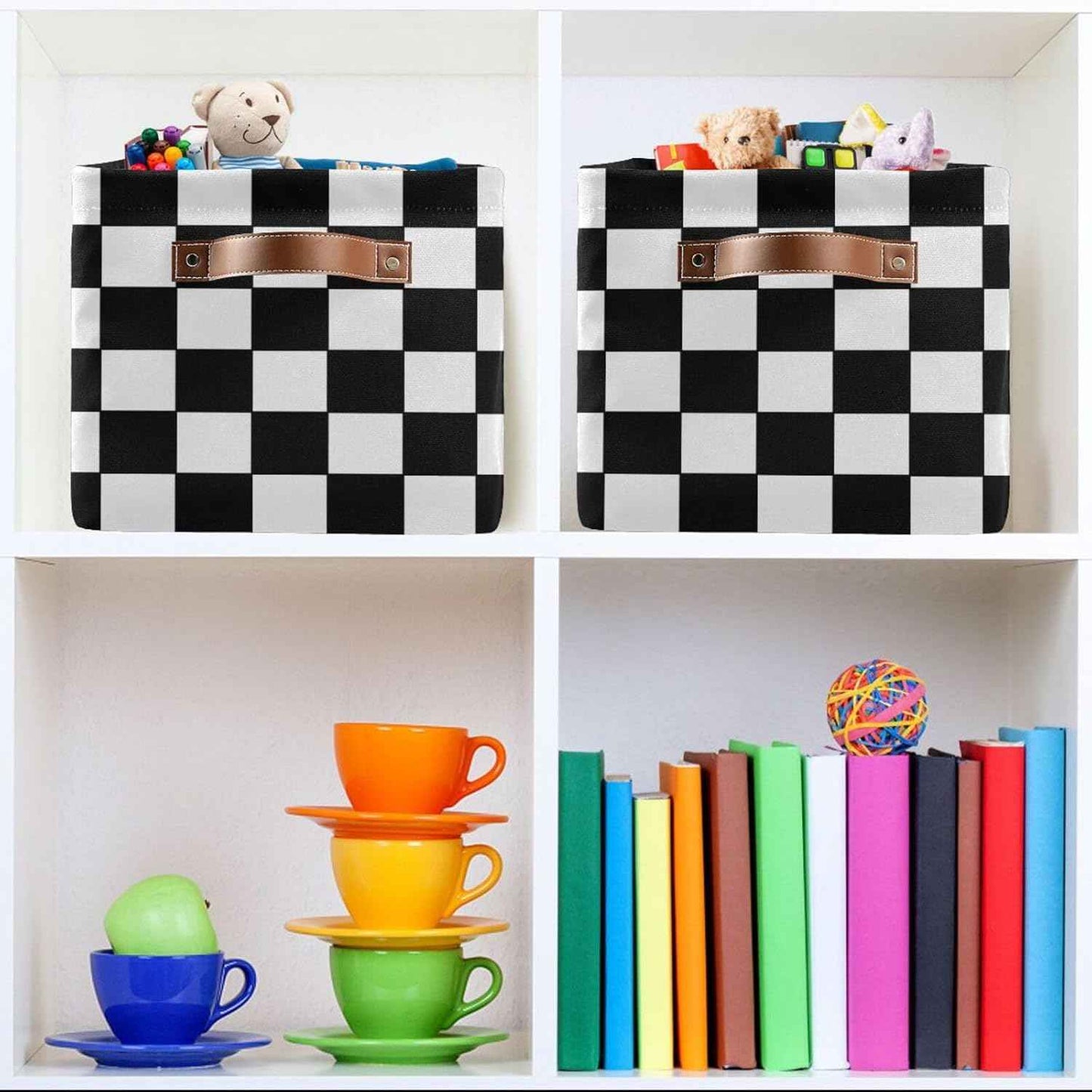 Black and White Check Rectangular Storage Basket Organizer Bin Shelf Baskets For Clothes Gifts For Home Office Dorm