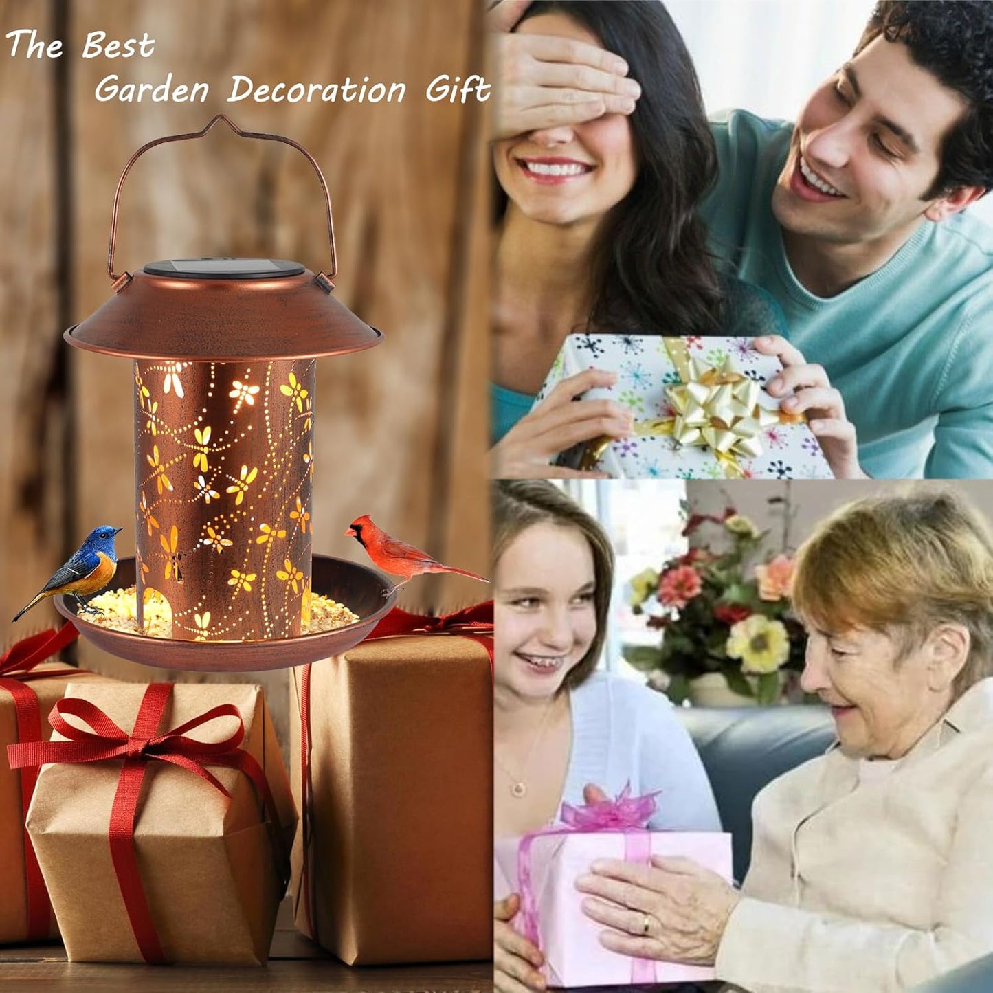 Bird Feeders for Outdoors Dragonfly Solar Lanterns Outdoor Waterproof Garden Decor Birthdays for Women Mom Grandma Metal Solar Decoration Outside LED Lanterns for Yard, Patio