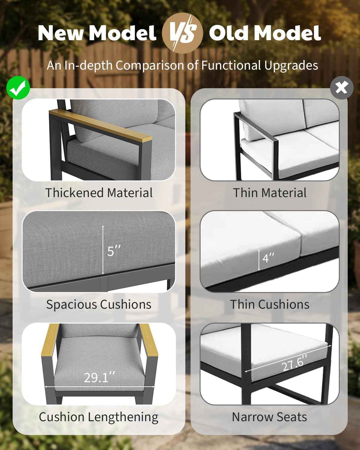 Modern Aluminum Patio Loveseat and Coffee Table Set - All-Weather Outdoor Furniture - Washable Thick Cushions - Rust Resistant, Easy Assembly - Comfortable for Balcony, Garden, Deck, Backyard - Gray