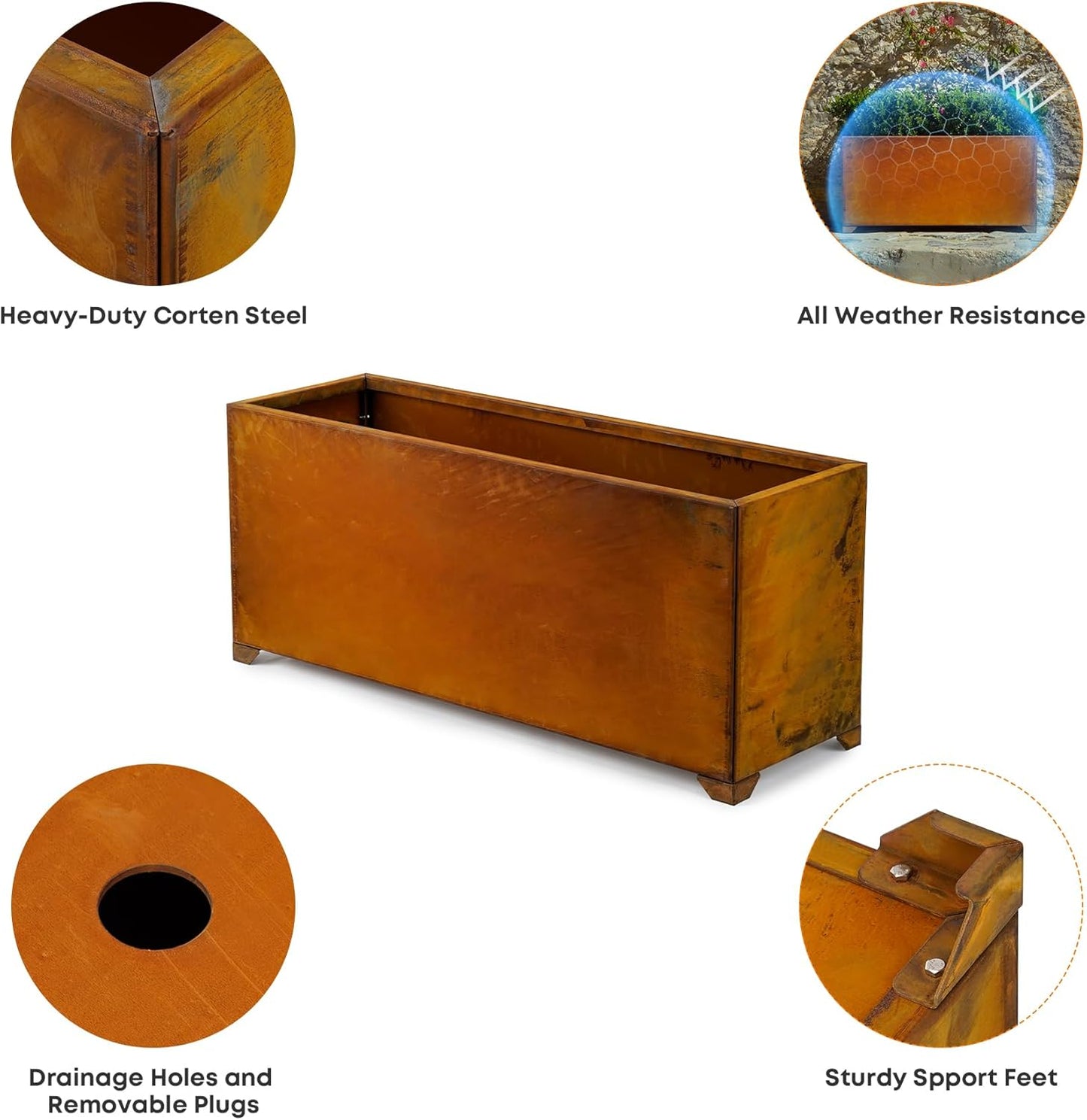 Stanbroil Corten Steel Rectangle Outdoor Planter Box, Heavy & Naturally Rust Metal Planter Box for Patio, Porch, Garden, Commercial Décor, 38 x14 x16 Inch