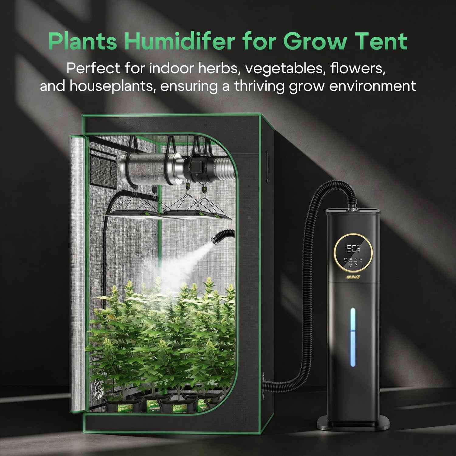 Humidifier for Plants Indoor, Reptile Fogger with Humidity Control - 2.1Gal/8L Cool Mist Humidifier with Humidity Probe/Expandable Hose, Terrarium, Greenhouse, Grow Tent, Houseplants, Reptiles