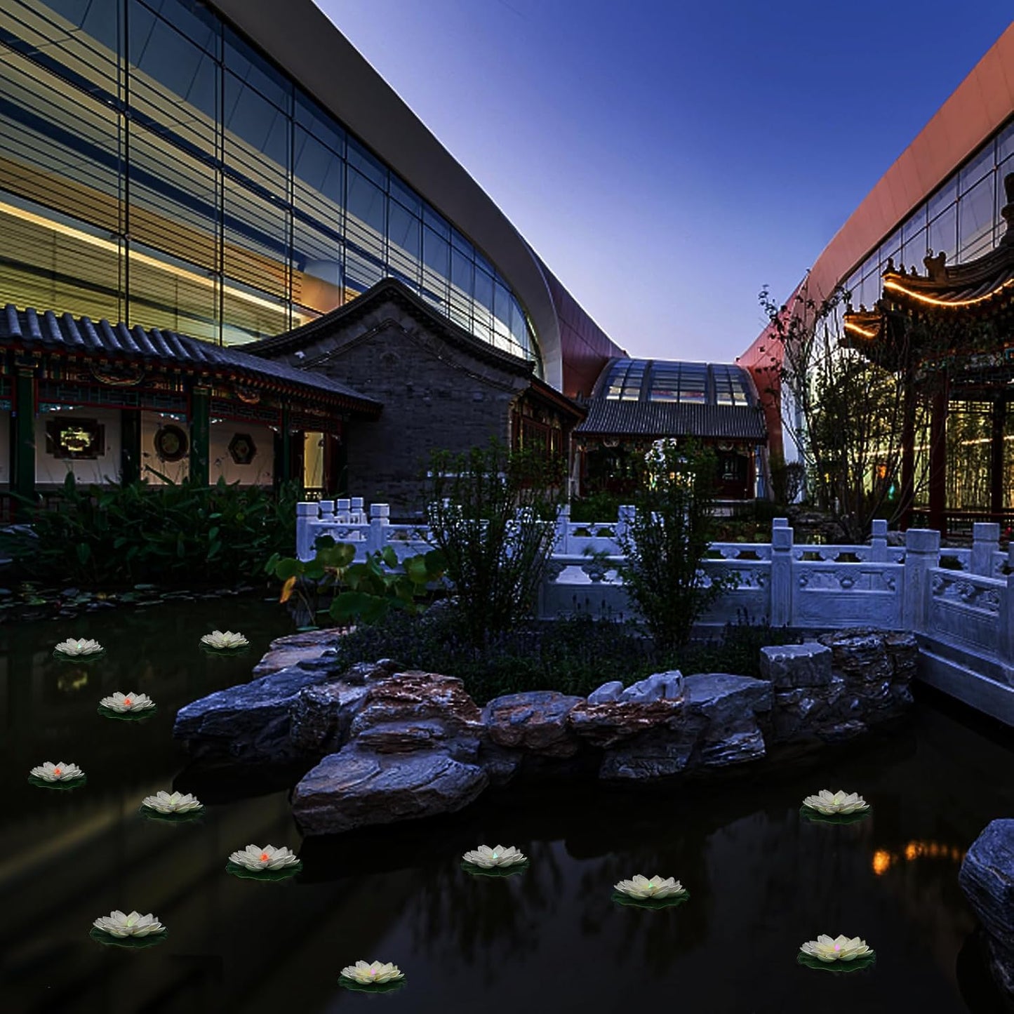 12 PCS Floating Lotus Lights - Artificial LED Lotus Waterproof Battery Operated Water Activated Color Changing Fake Lily Pad Lights for Pool Pond Lantern Garden Outdoor Decor