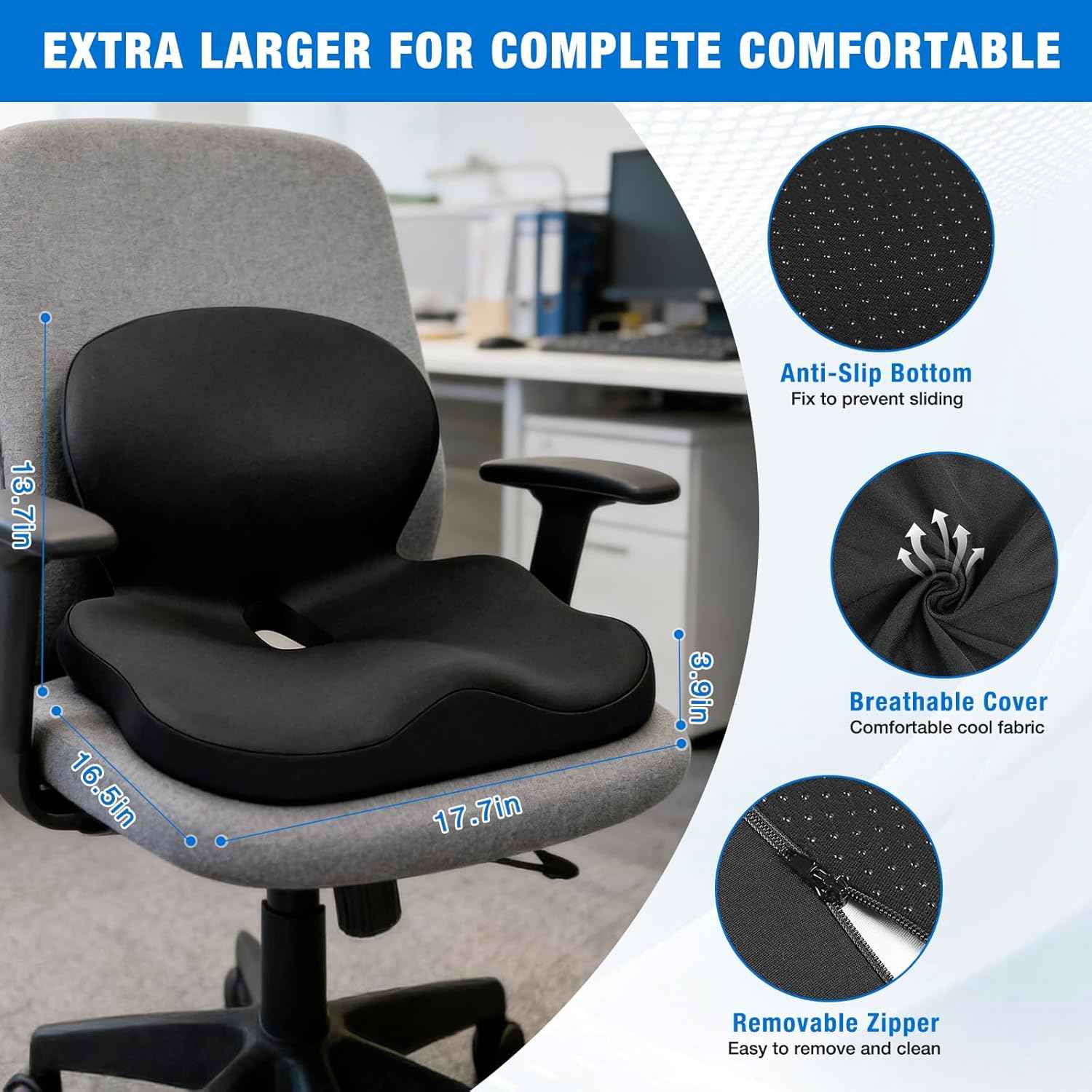 Seat Cushion with Back Support,Cooling Gel & Memory Foam Lumbar Support Pillow for Office Chair,Ergonomic Office Chair Cushions for Sciatica Pain Relief,Gel Seat Cushions for Car,Office,Desk