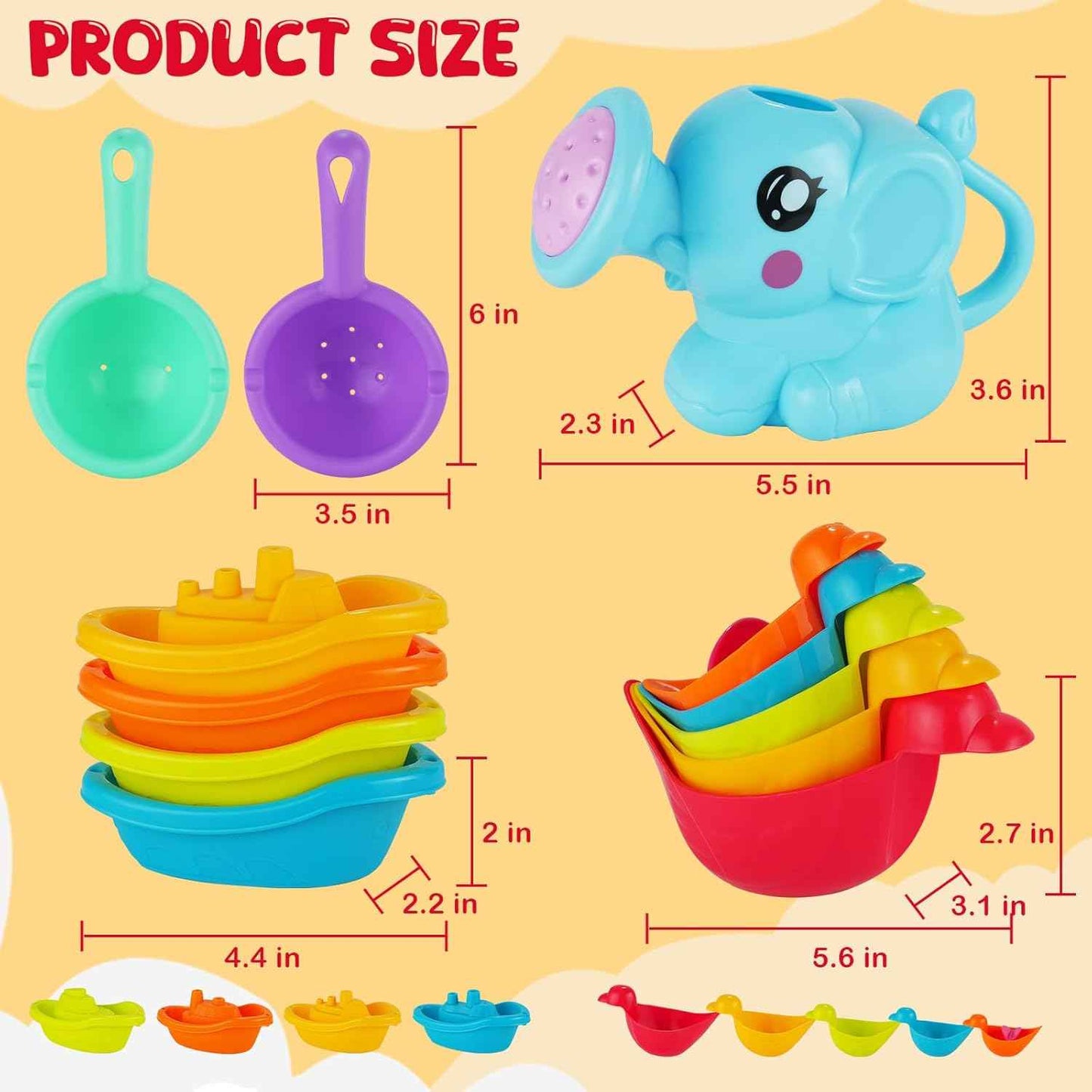 Baby Bath Toys for Kids,12 PCS Mold Free Bath Toys for Toddlers with Floating Boats,Watering Can,Floating Ducks & Bath Spoons, Bathtub Water Pool Toys for Babies and Toddlers