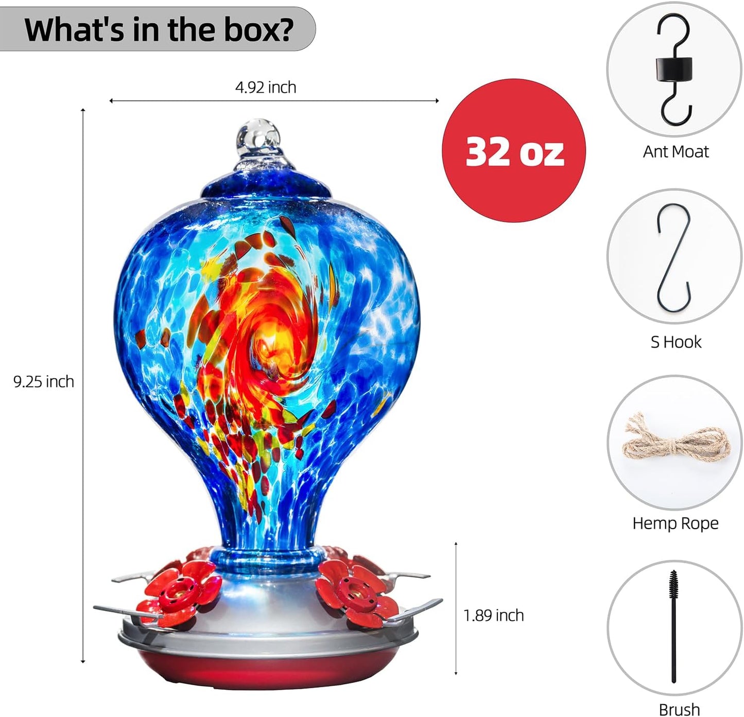 Hummingbird Feeders, 34OZ 4 Perch Ant Moat Leakproof, Garden Decor Bird Gifts (Starry Tides)