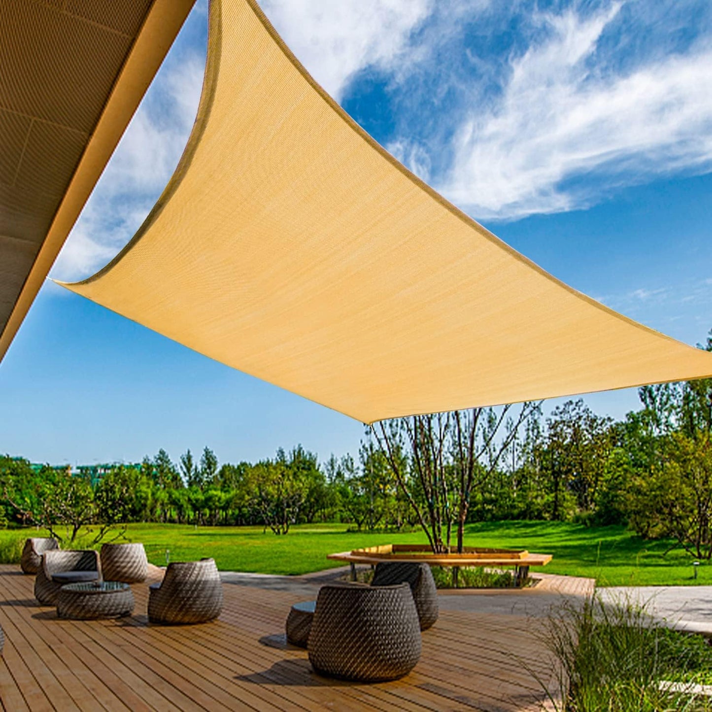KANAGAWA 9'X15' Sand Custom Size Sun Shade Sail Rectangle UV Block Canopy Cover for Patio Backyard Lawn Garden Outdoor (Customized Available)