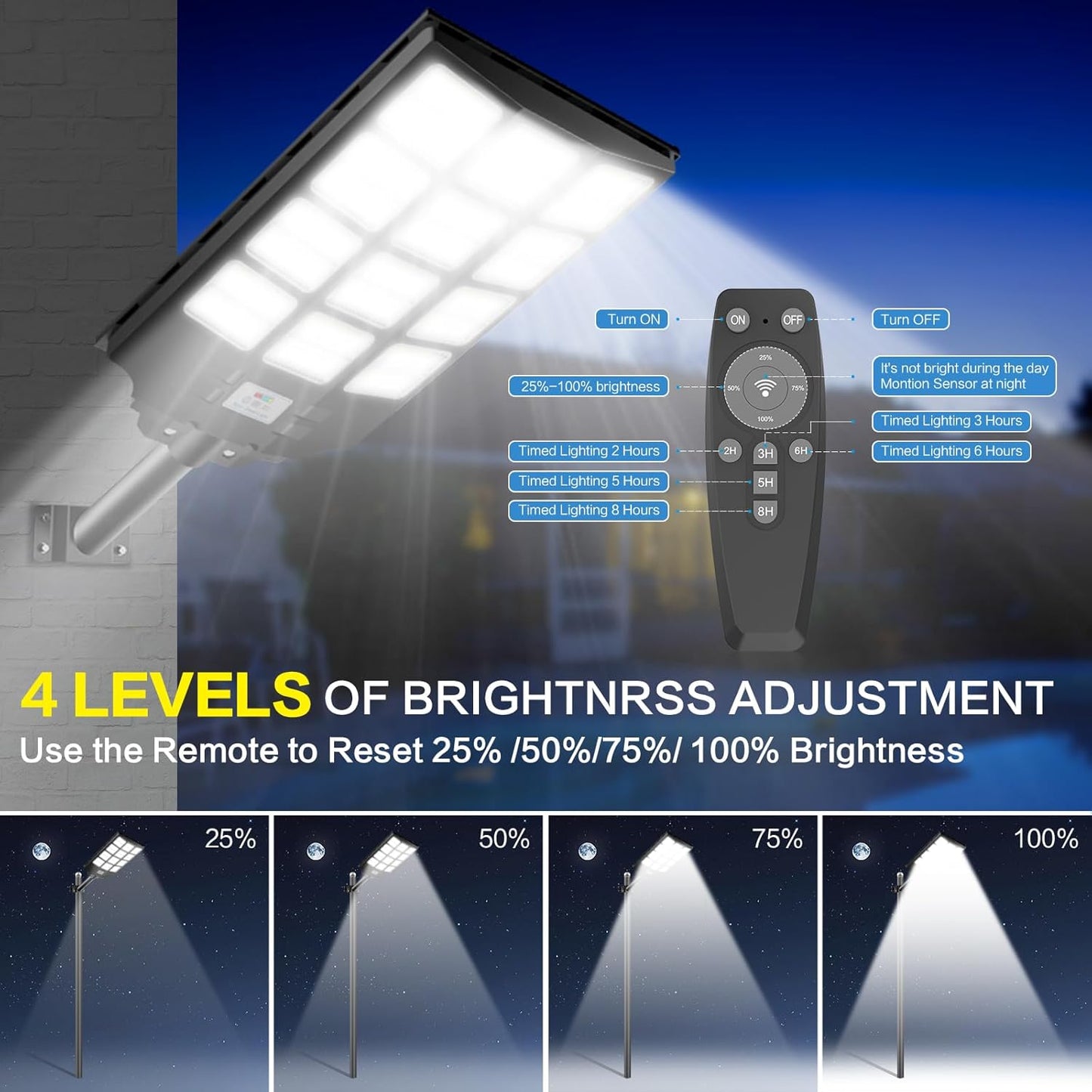 CEDIO Solar Street Lights Outdoor Solar Parking Lot Lights Commercial 8000W LED Street Light Waterproof IP66 Dusk to Dawn with Motion Sensor (8000W-2PACK)