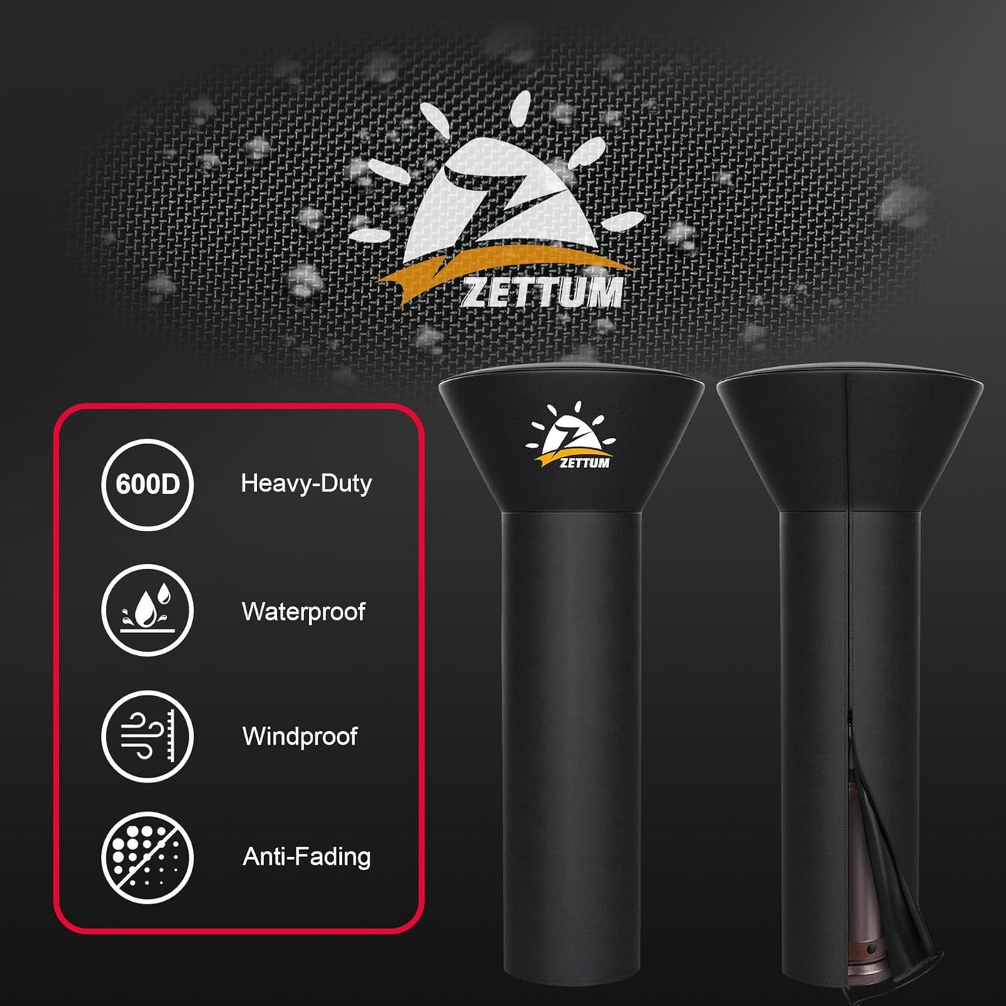 Patio Heater Covers - 600D Outdoor Heater Cover with Zipper Waterproof Heavy Duty, Propane Heat Cover for East Oak, Hampton Bay, Fire Sense and More (87" Height x 33" Dome x 19" Base)