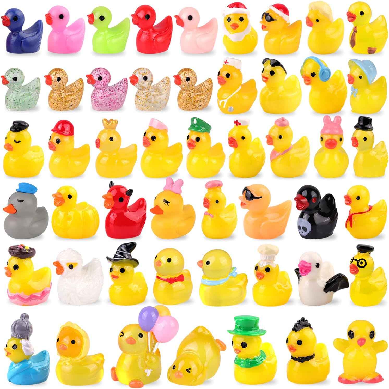 TINKRSTUFF 50PCS Mini Resin Animals Assorted Styles Cute Tiny Ducks,Miniature Duck Figures to Hide,Little Animal Bulk for Topper Desk Garden Dollhouse Landscape Aquarium Ornaments DIY Crafts & Decor