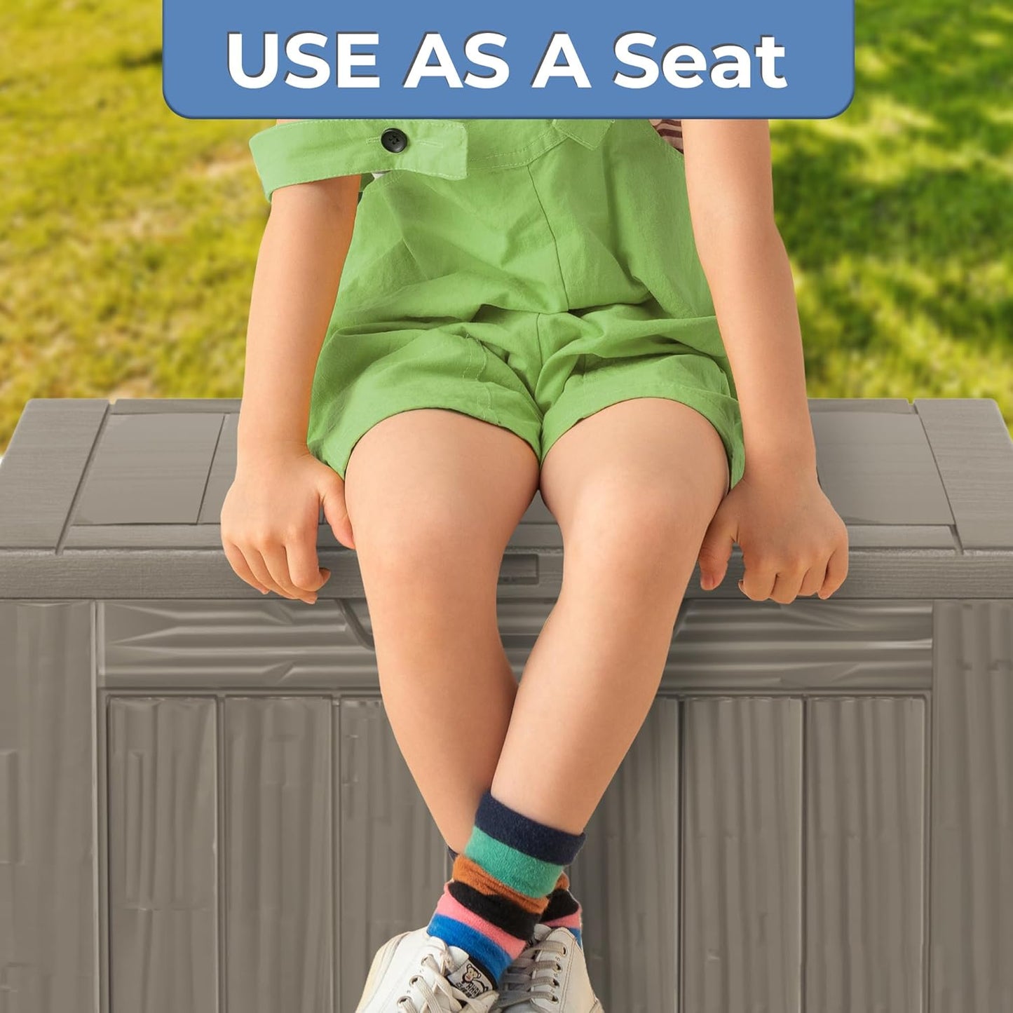 35 Gallon Lockable Resin Deck Box, Waterproof & UV-Resistant Outdoor Storage Box for Outdoor Cushion Storage, Garden Tools & Pool Accessories Storage, Gray