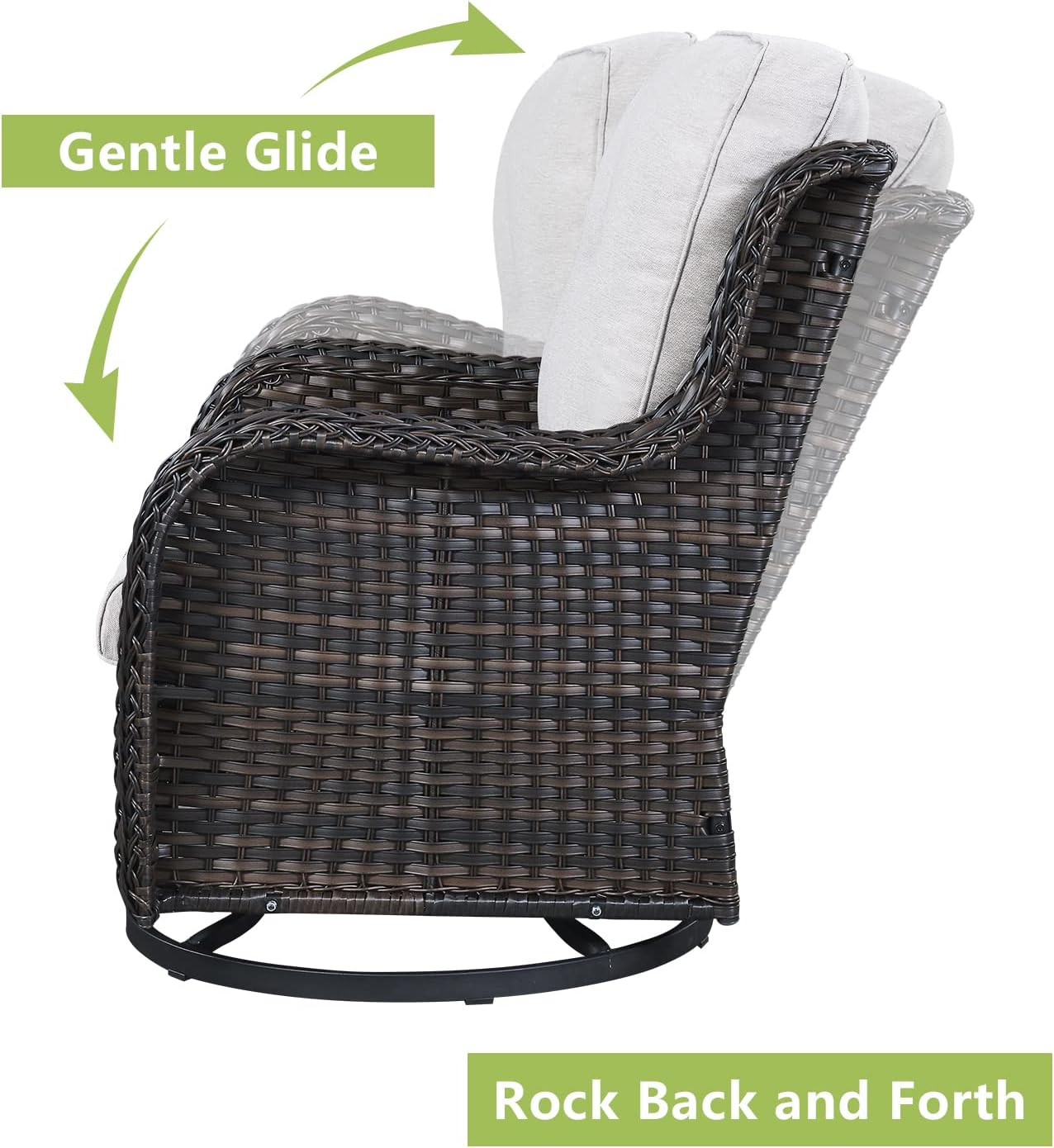 Outdoor Patio Swivel Rocker Chairs - 3 Piece Patio Bistro Set,Wicker Patio Furniture Set with 2 Swivel Rocking Chairs and 1 Glass Top Side Table for Deck Porch Garden,Brown/Beige
