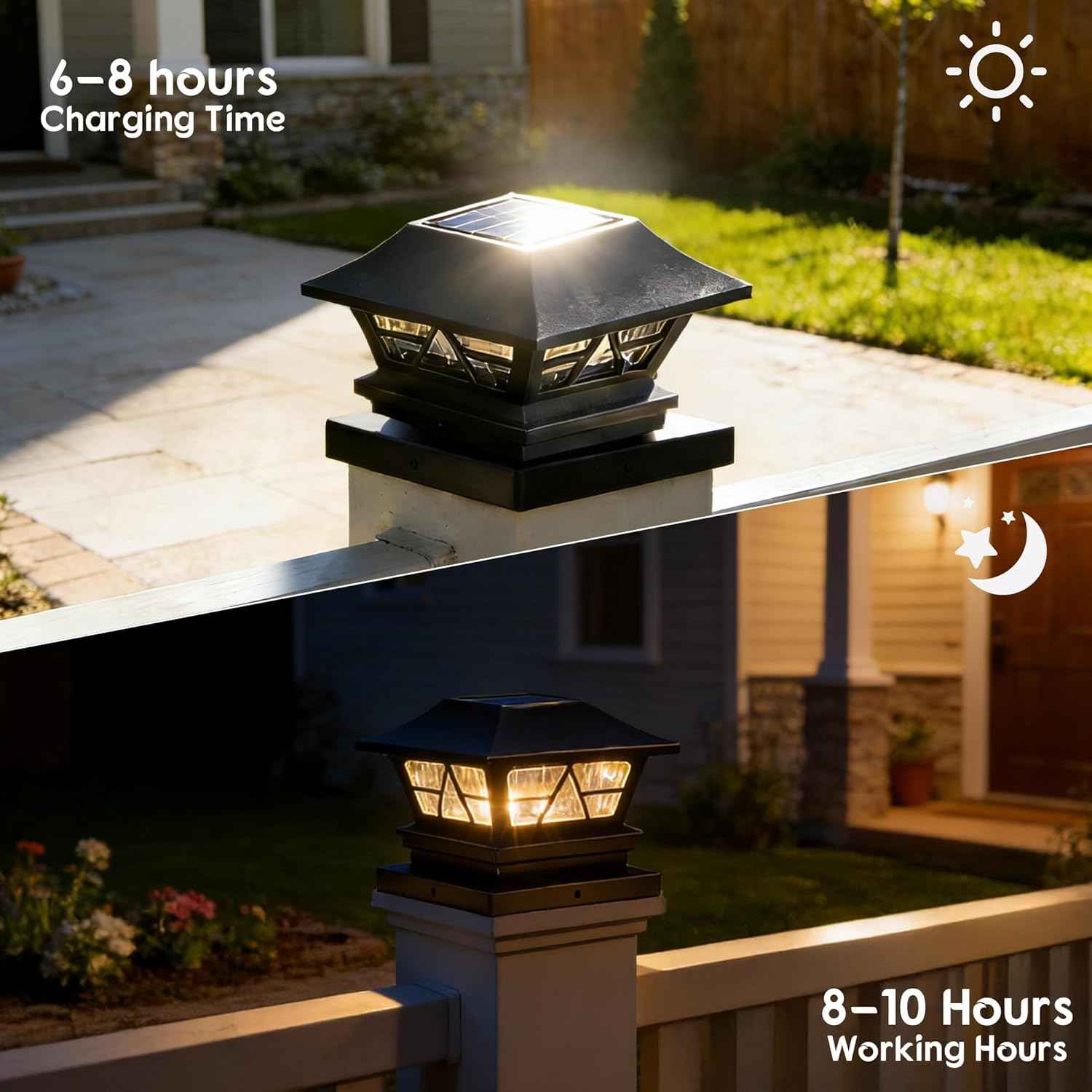 TW SHINE 4 Pack Solar Outdoor Fence Post Lights, 2 Modes Post Cap Lights Waterproof Color Changing Warm White/Cool White for Yard, Garden, Porch, Patio Decor, for 4x4 5x5 6x6 Wood Posts